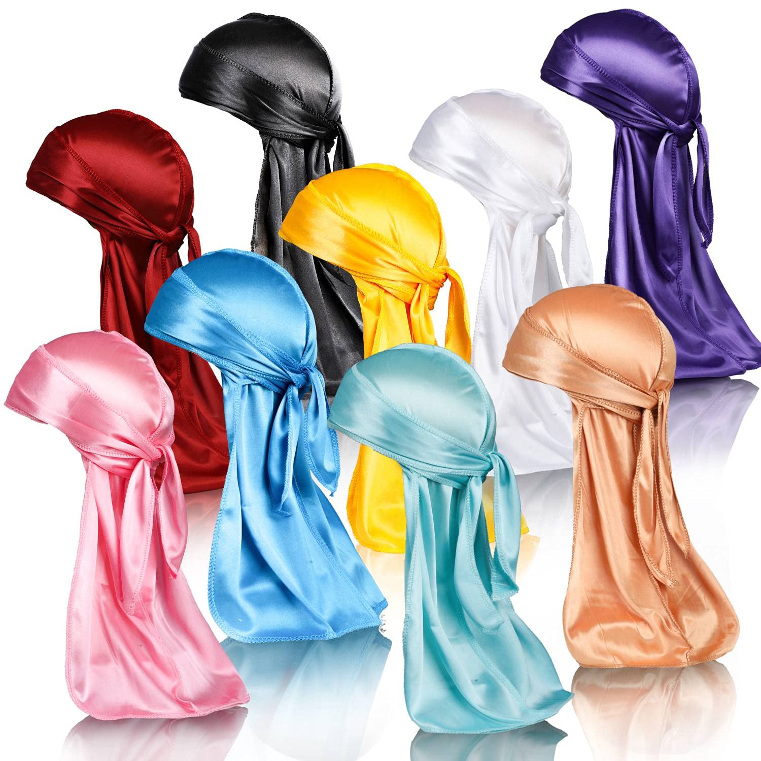 YEZEY 8Pcs Silk Durag Pack, Silky Durags for Men Women Waves, Satin Durag  with Extra Long Tails, Breathable Doo Rags with Wide Straps Black, White,  Red, Blue, Pink, Purple, Yellow, Green