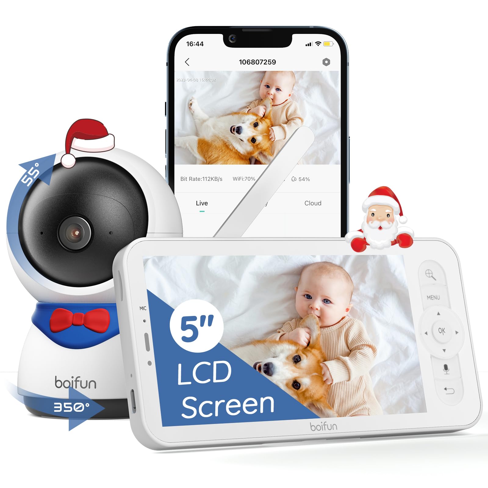 BOIFUN Wifi Video Baby Monitor Camera App & 5'' Screen Control