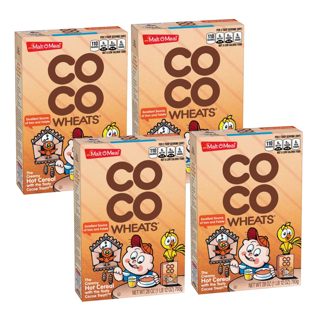 Malt O Meal CoCo Wheats 28 Ounce (Pack of 4) with By The Cup Cereal Bo