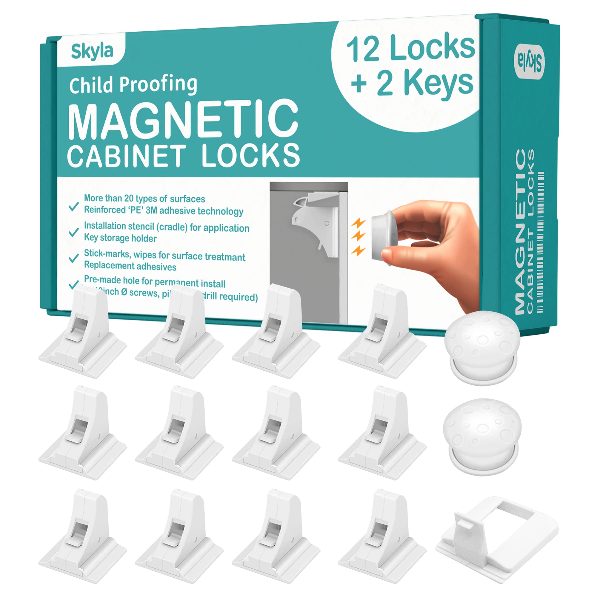 Sanmadrola Baby Proofing Magnetic Cabinet Locks (12 Locks and 2 Keys)