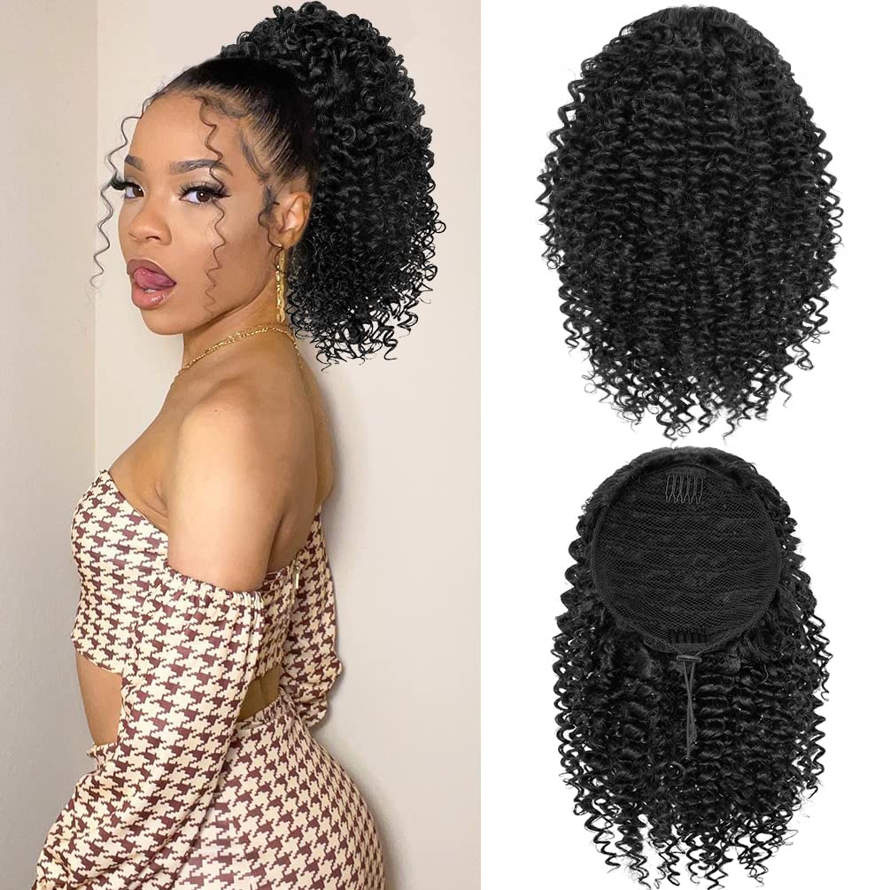  rosmile Short Kinky Curly Ponytail Extension for Black Women,  10 Inch Natural Drawstring with Two Clips, Synthetic Afro Women : Beauty &  Personal Care