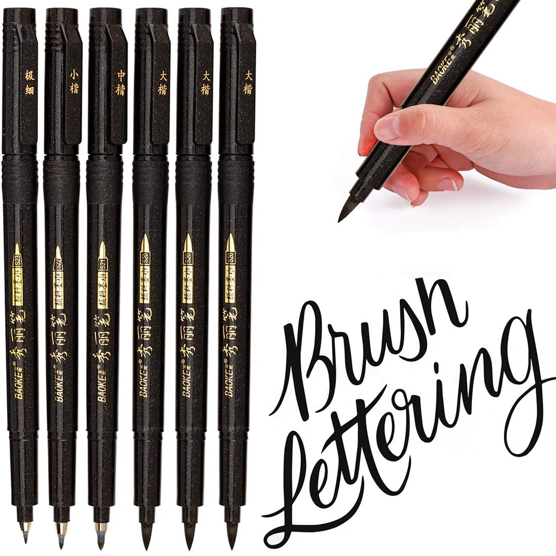 Casewin Hand Lettering Pens, Calligraphy Pens, Brush Markers Set, Soft and  Hard Tip, Black Ink Refillable - 4 Size for Beginners Writing, Art