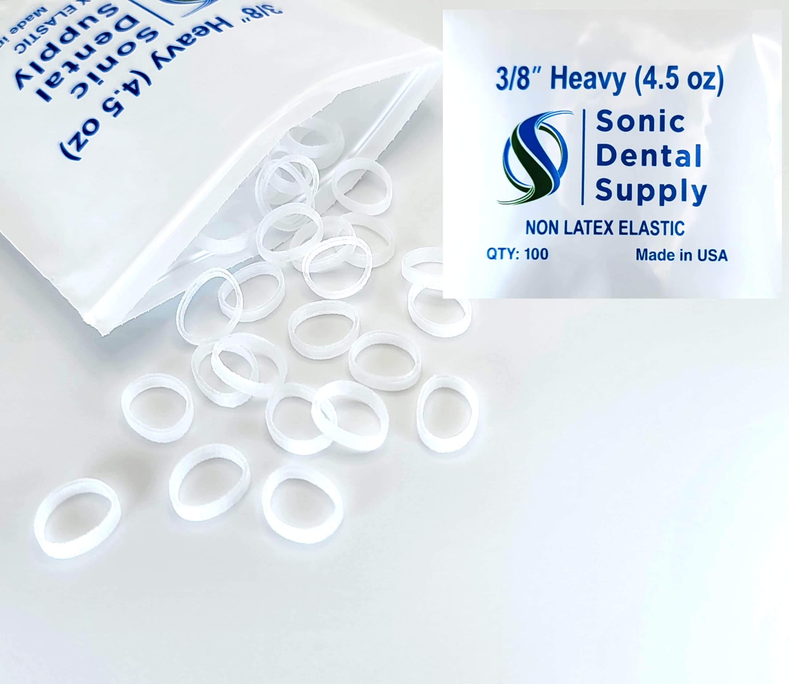 1/8 Inch Orthodontic Elastic Rubber Bands - 100 Pack - Clear Latex Free X-  Heavy 6.5 Ounce Small Rubberbands Braces Dreadlocks Hair Braids Tooth Gap  Packaging Crafts - Sonic Dental - Made in USA