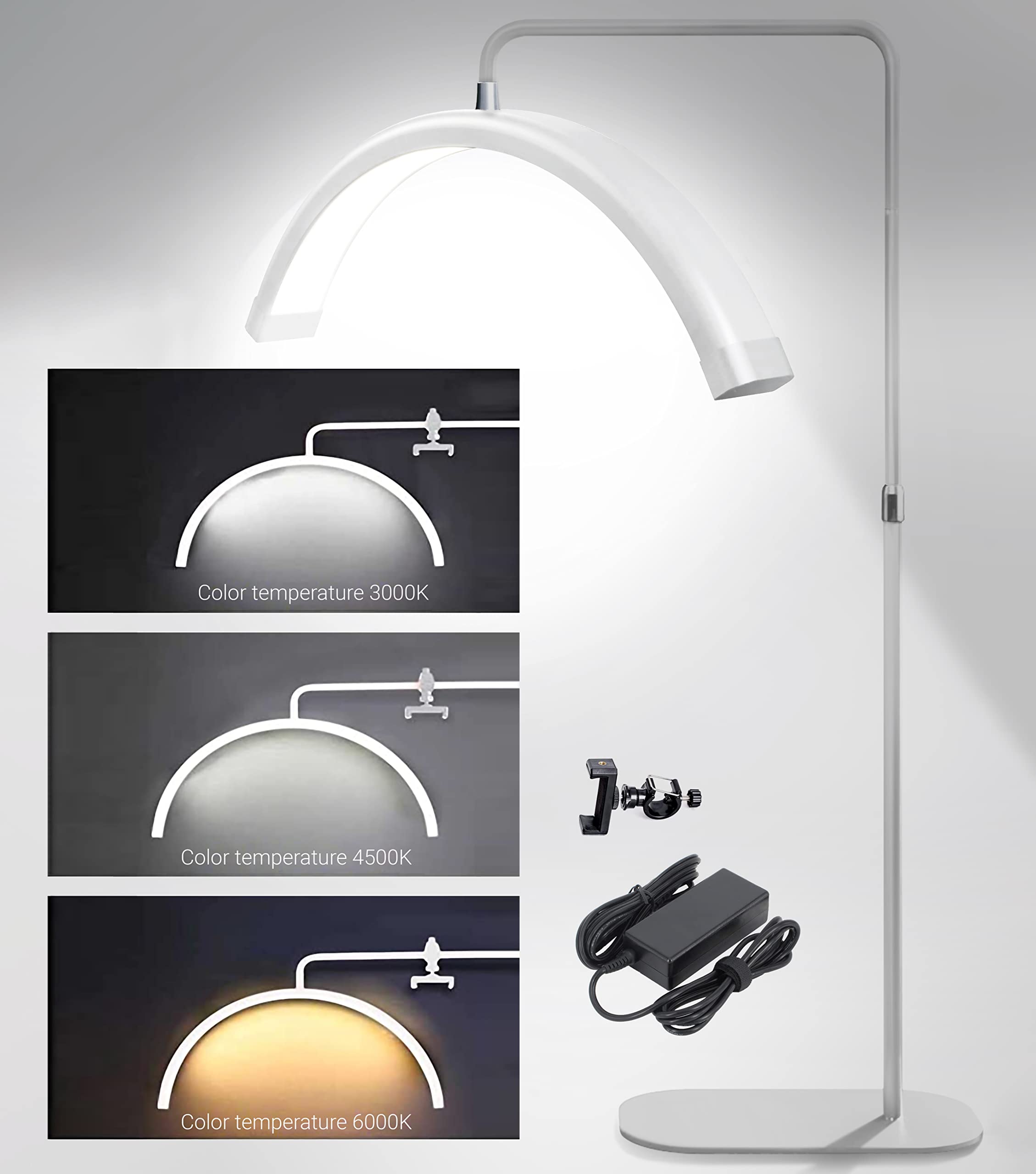 Half Moon Light, Lash Light for Eyelash Extensions,Lash Lamp, Nails Tech  Desk Lamp,3 Colors/Stepless Dimming,Black