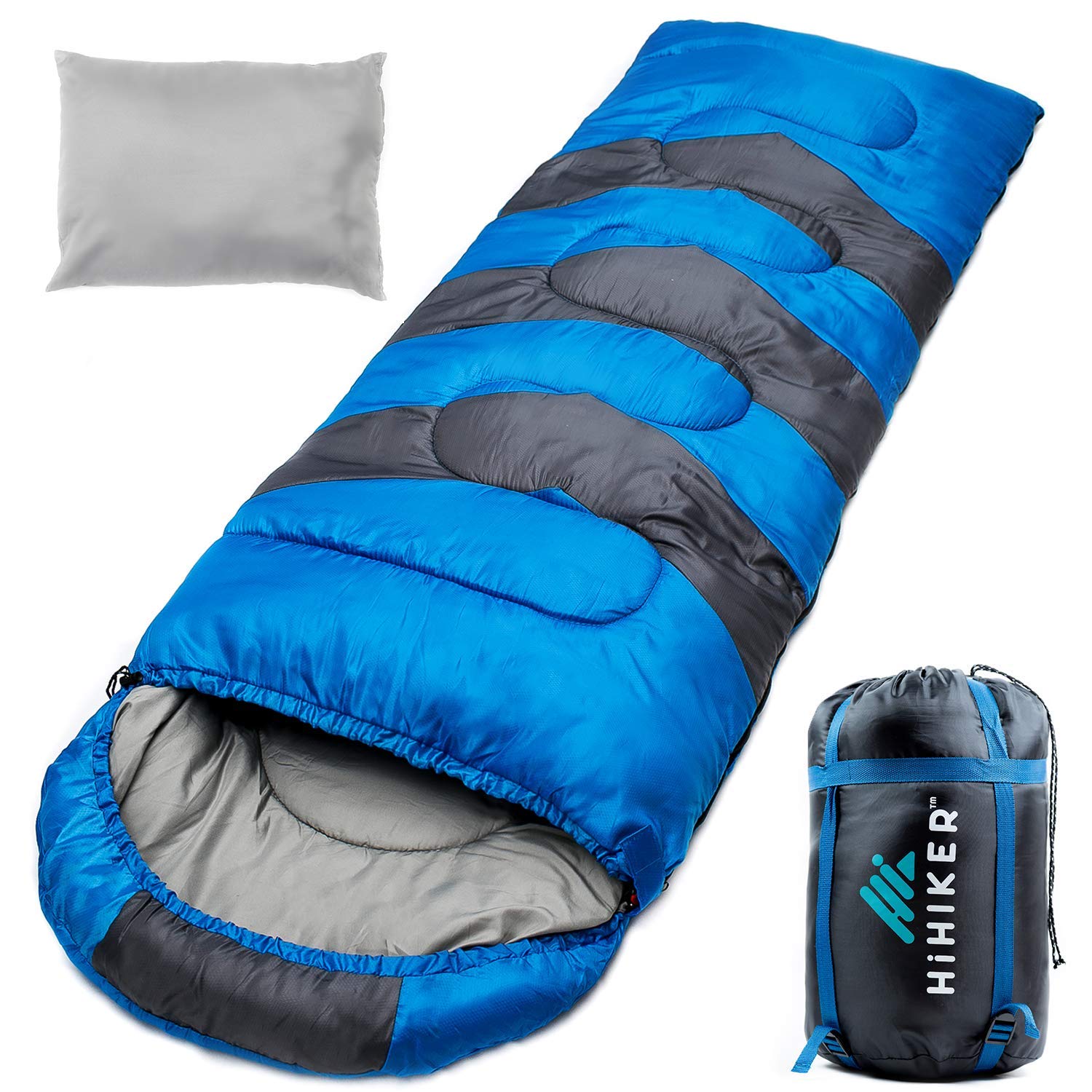 HiHiker Camping Sleeping Bag + Travel Pillow w/Compact Compression