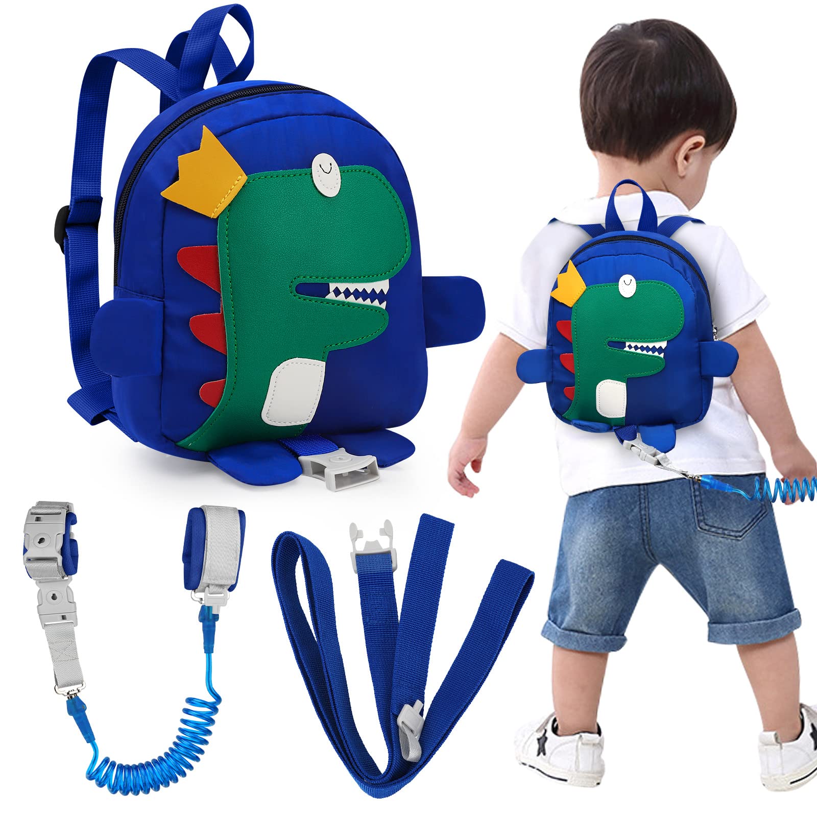 Cosyres Toddler Backpack Dinosaur Preschool for Boys with Leash Chest Strap