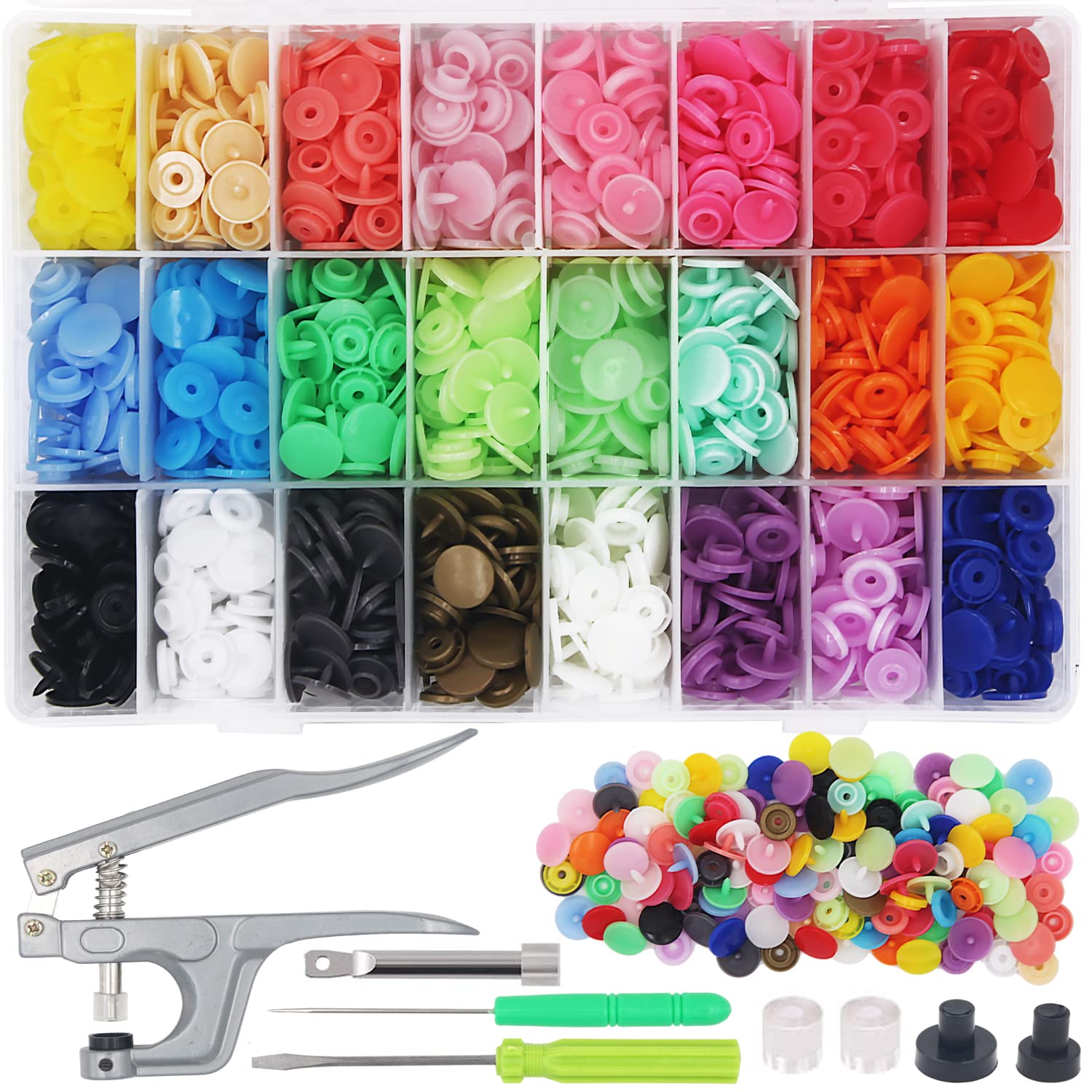 Sew-On Plastic Snap Button Kit, Crafts, Sewing Supplies (15 Colors