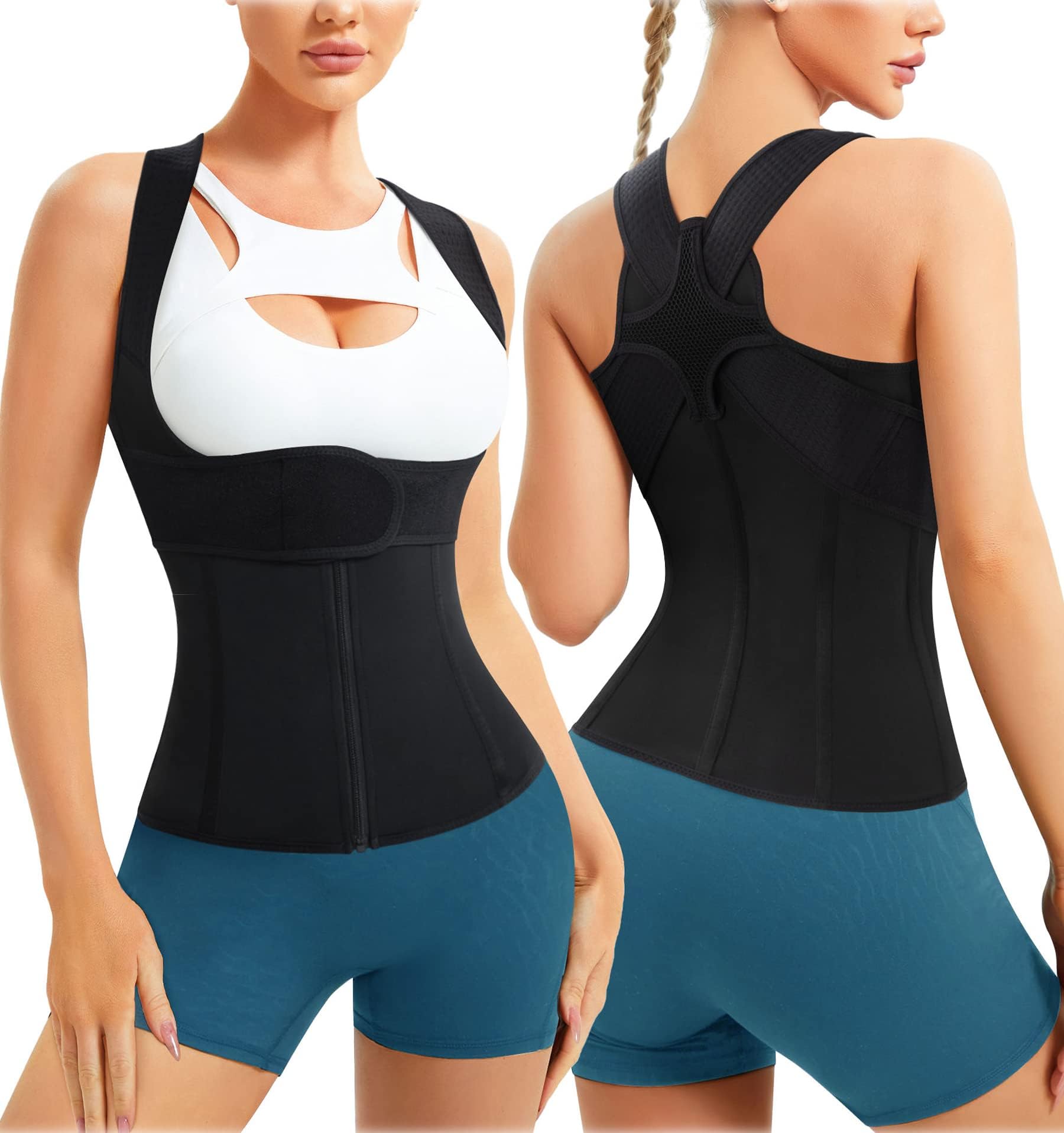 Gotoly Women Back Brace Posture Corrector Waist Trainer Vest Adjustable  Back Straightener Support for Spinal Neck Shoulder Tummy Control Body Shaper  Black XXL