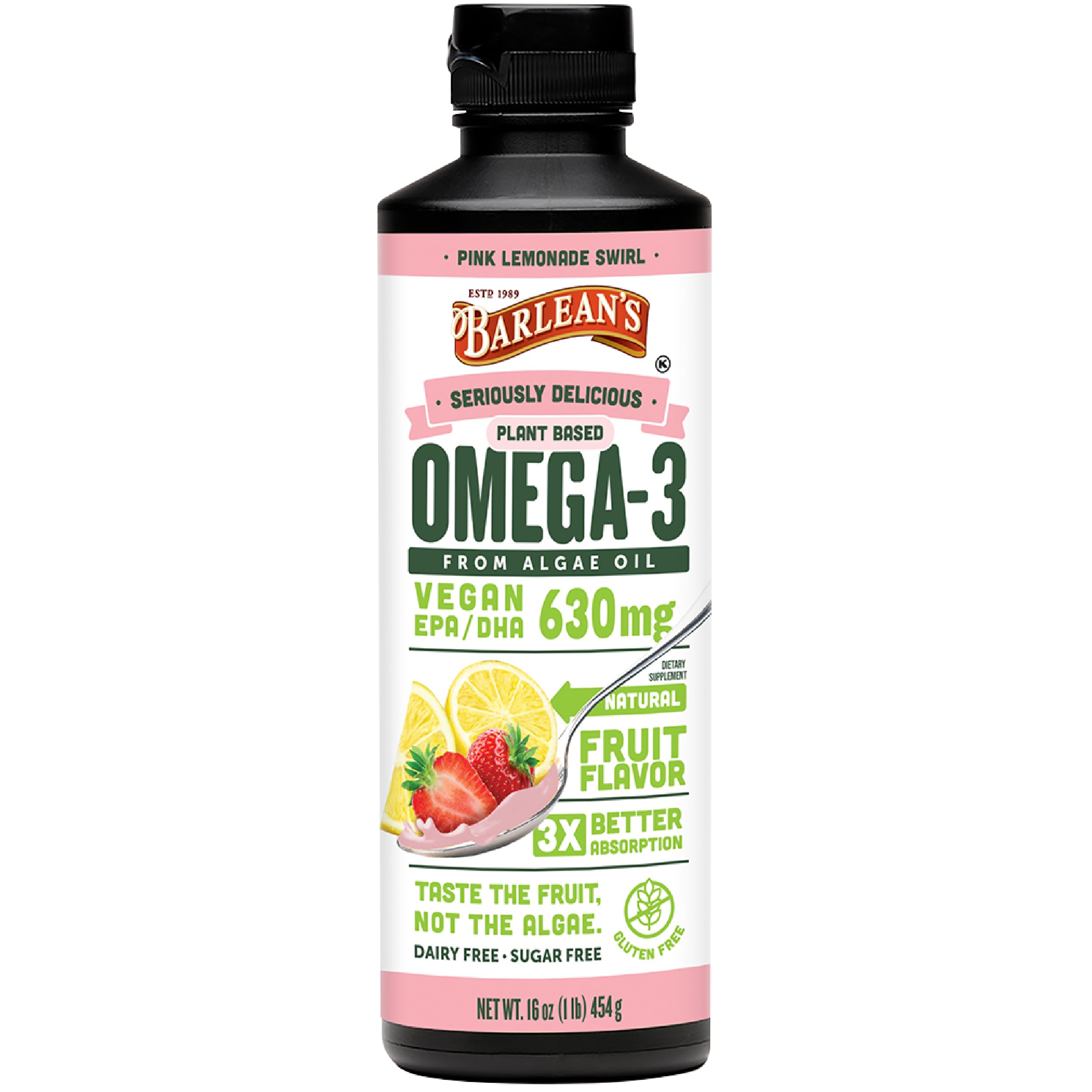 Barlean s Pink Lemonade Vegan Omega 3 Supplement Liquid Algae Oil