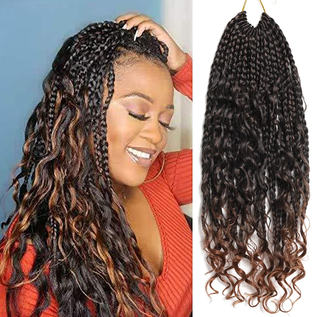 14Inch Boho Box Braids Crochet Hair Curly Ends Bohemian Goddess