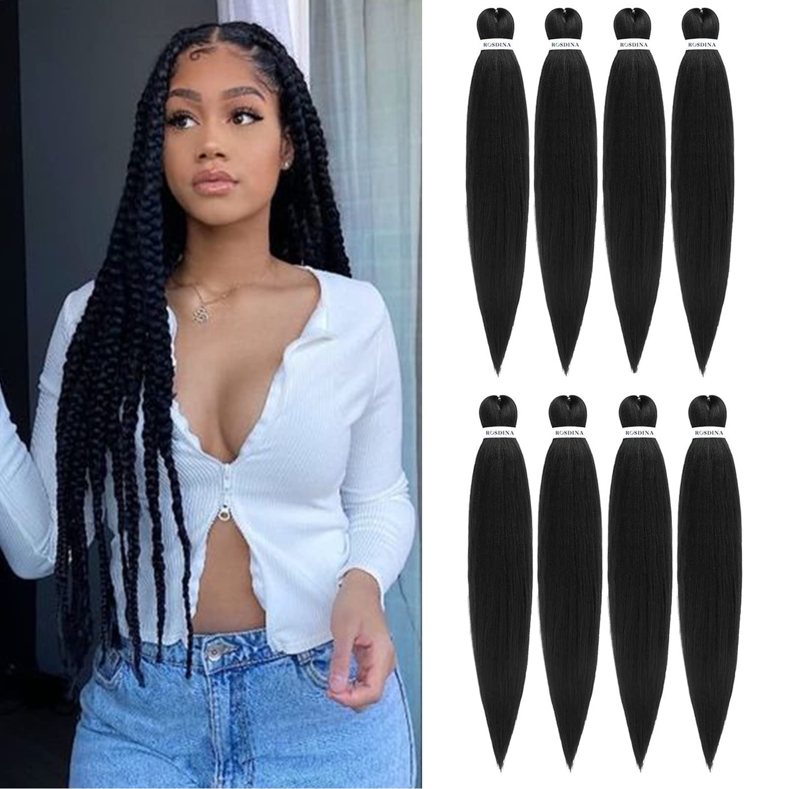 Pre Stretched Braiding Hair Natural Black 30 Inch 8 Packs Synthetic Crochet  Braids Hot Water Setting Professional Soft Yaki Texture Synthetic Hair  Extensions(1b)