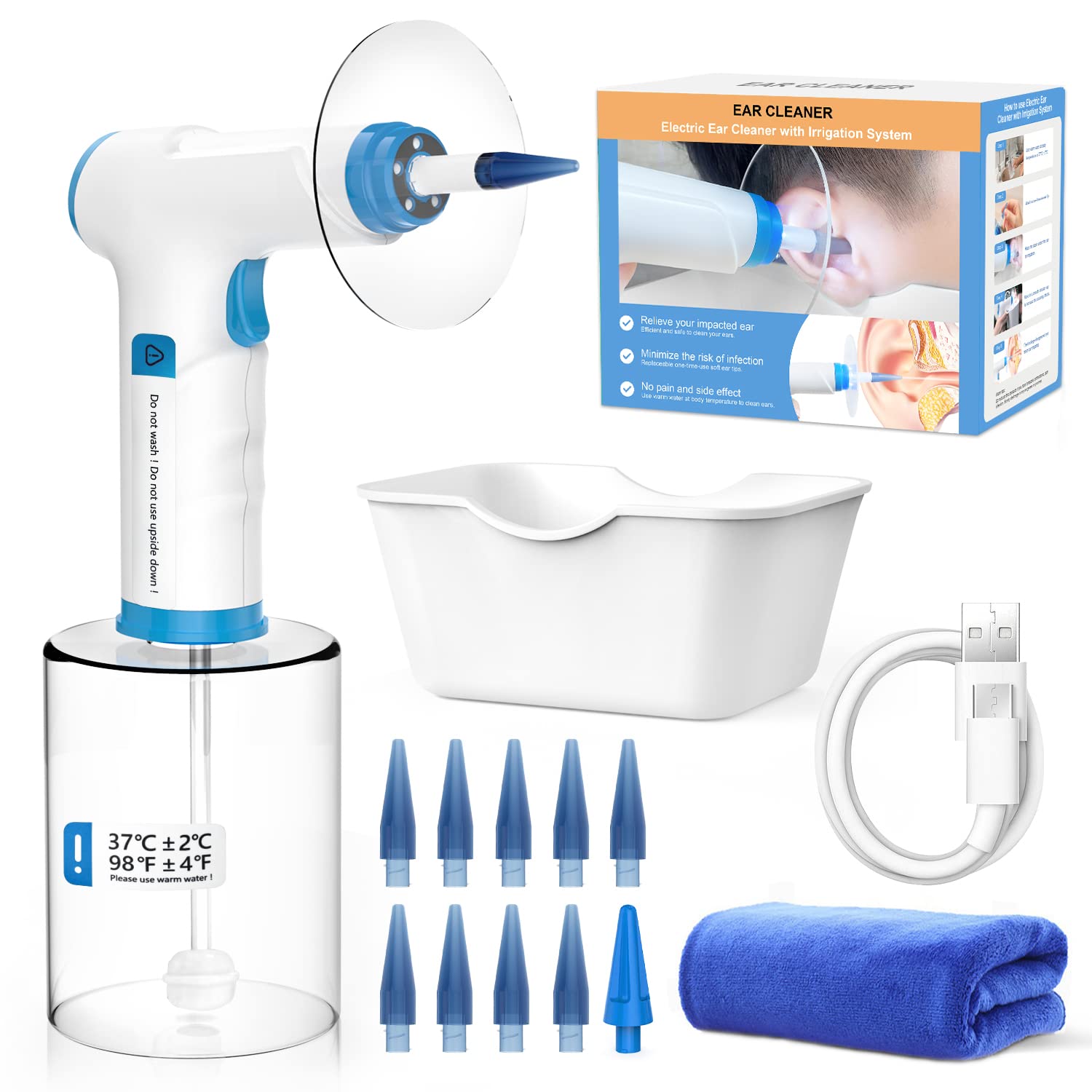 Electric Ear Wax Removal Ear Irrigation Water Cleaner Kit W/ 4 Pressure  Levels