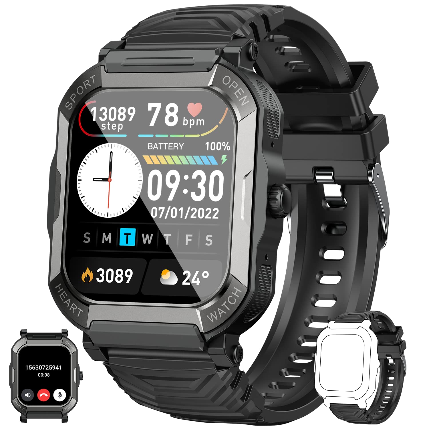 Waterproof Smartwatch for Men with Heart Rate Blood Pressure Sleep Monitor  and Multi-Sport Modes - Fitness Tracker for Android iOS