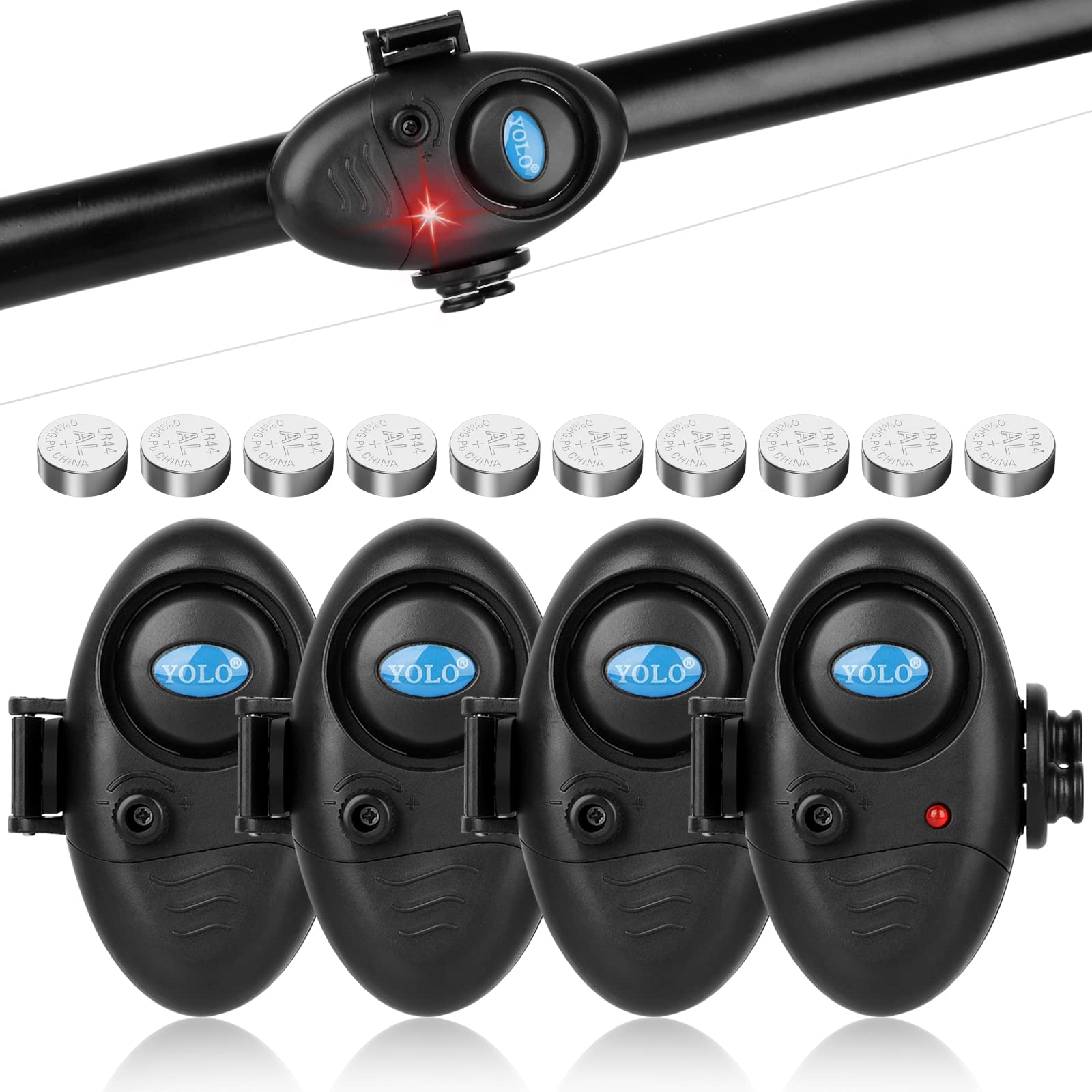 3Pcs Blue LED Fishing Bite Alarms for Fishing Rod Water Resistant  Adjustable Tone Volume Sensitivity Sound Alert