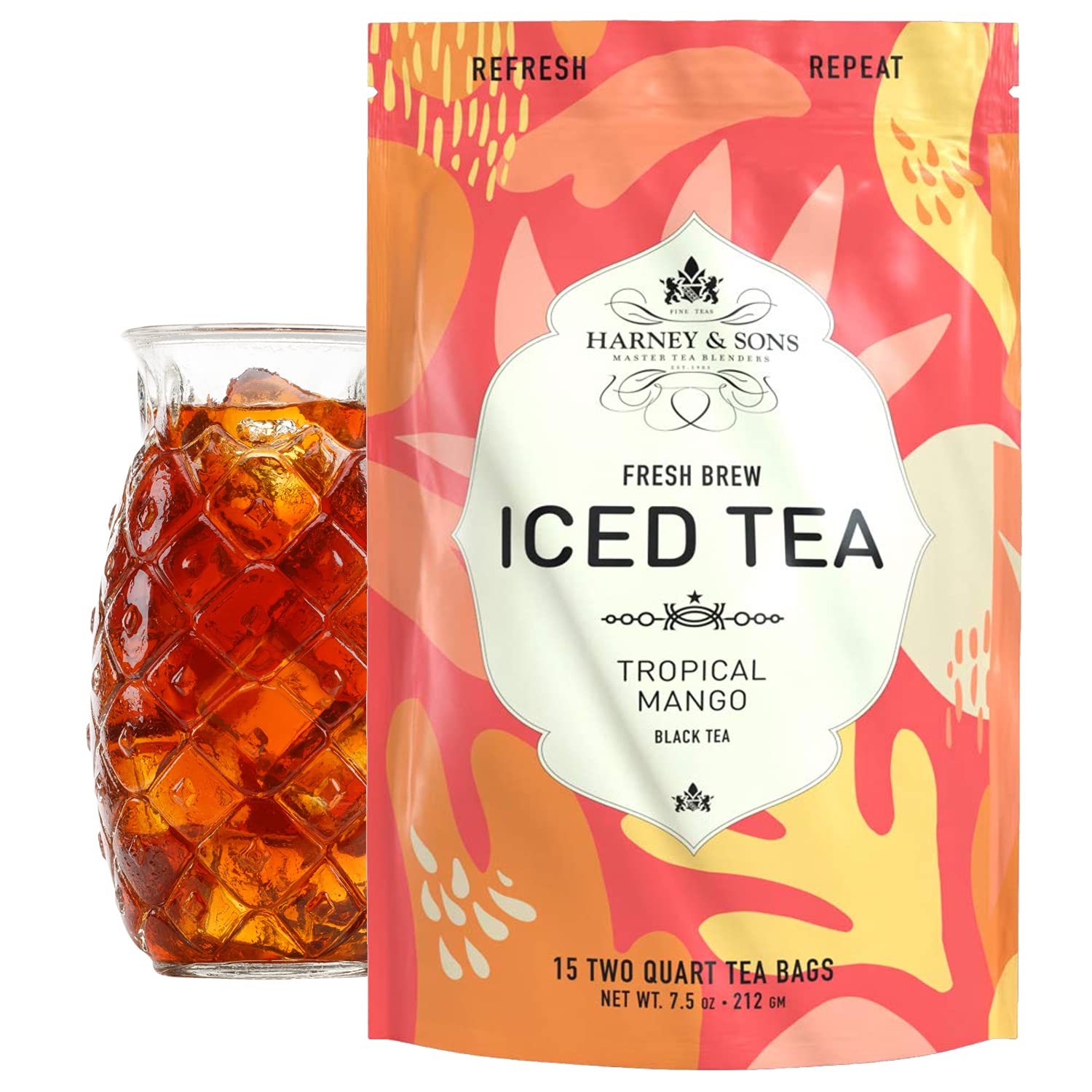 Harney & Sons, Fresh Brew Iced Tea, Tropical Mango Black Tea, 15 Tea Bags, 7.5 oz (212 g)