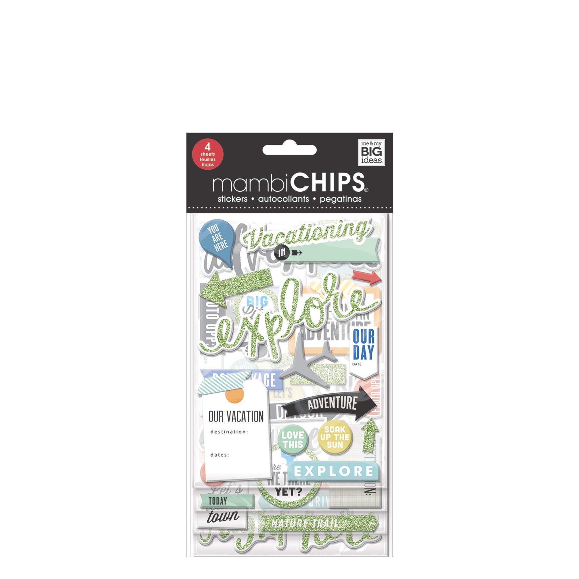 me & my BIG ideas mambiChips Chipboard Stickers - Scrapbooking Supplies -  Vacation Theme - Metallic Glitter & Multi