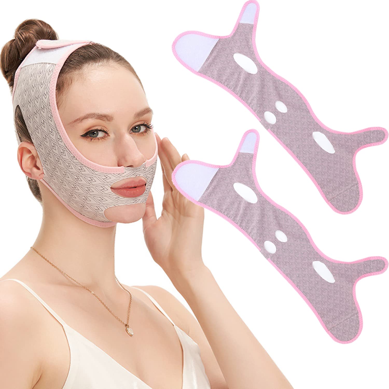 Beauty Face Sculpting Sleep Mask, V Line Lifting Face-belt Chin Strap,  Double Chin Reducer for Women and Men Tightening（2PCS） 