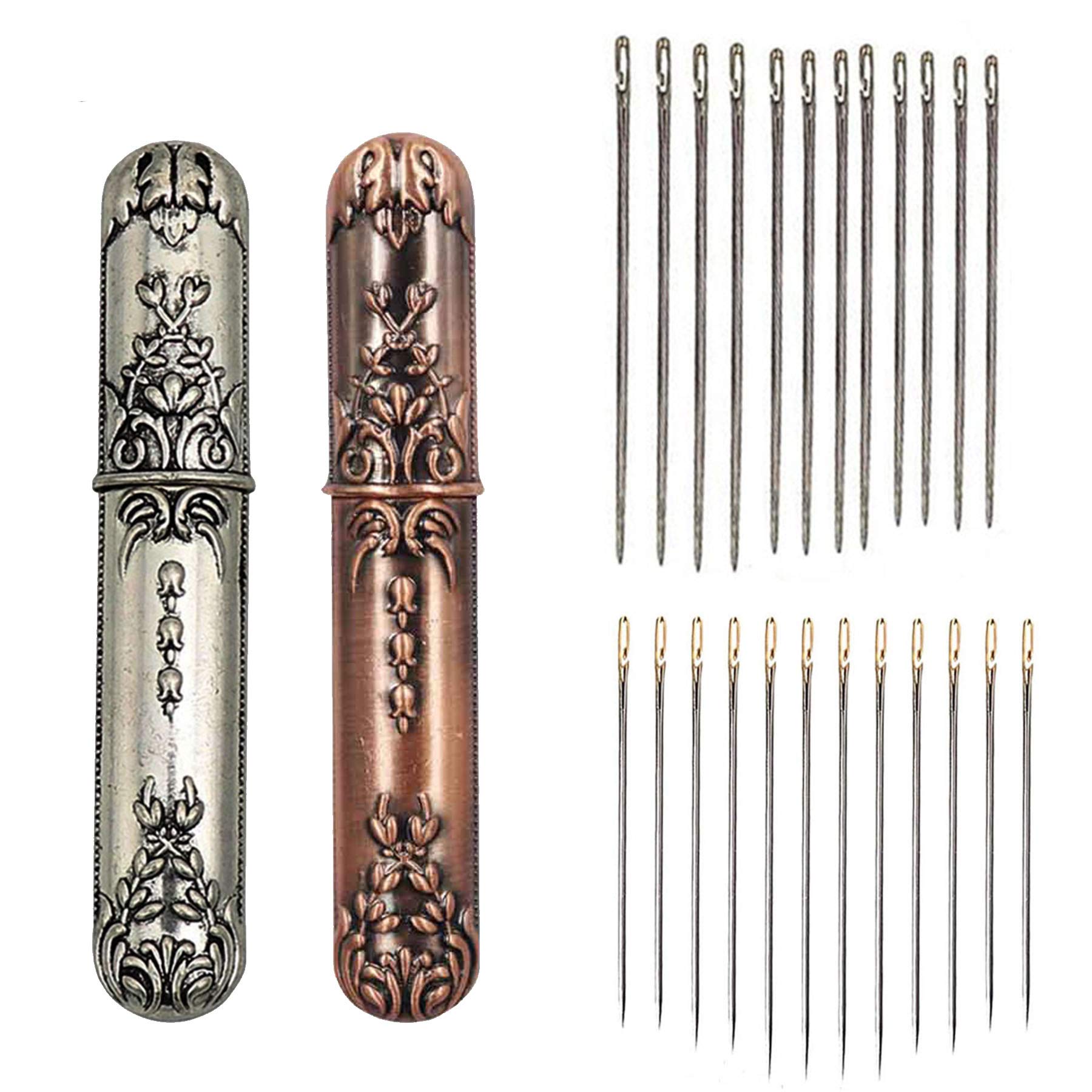 24Pcs Self Threading Needles, Easy Threading Needles for Sewing, Hand  Sewing Needles with Wooden Needle Case (Gold)