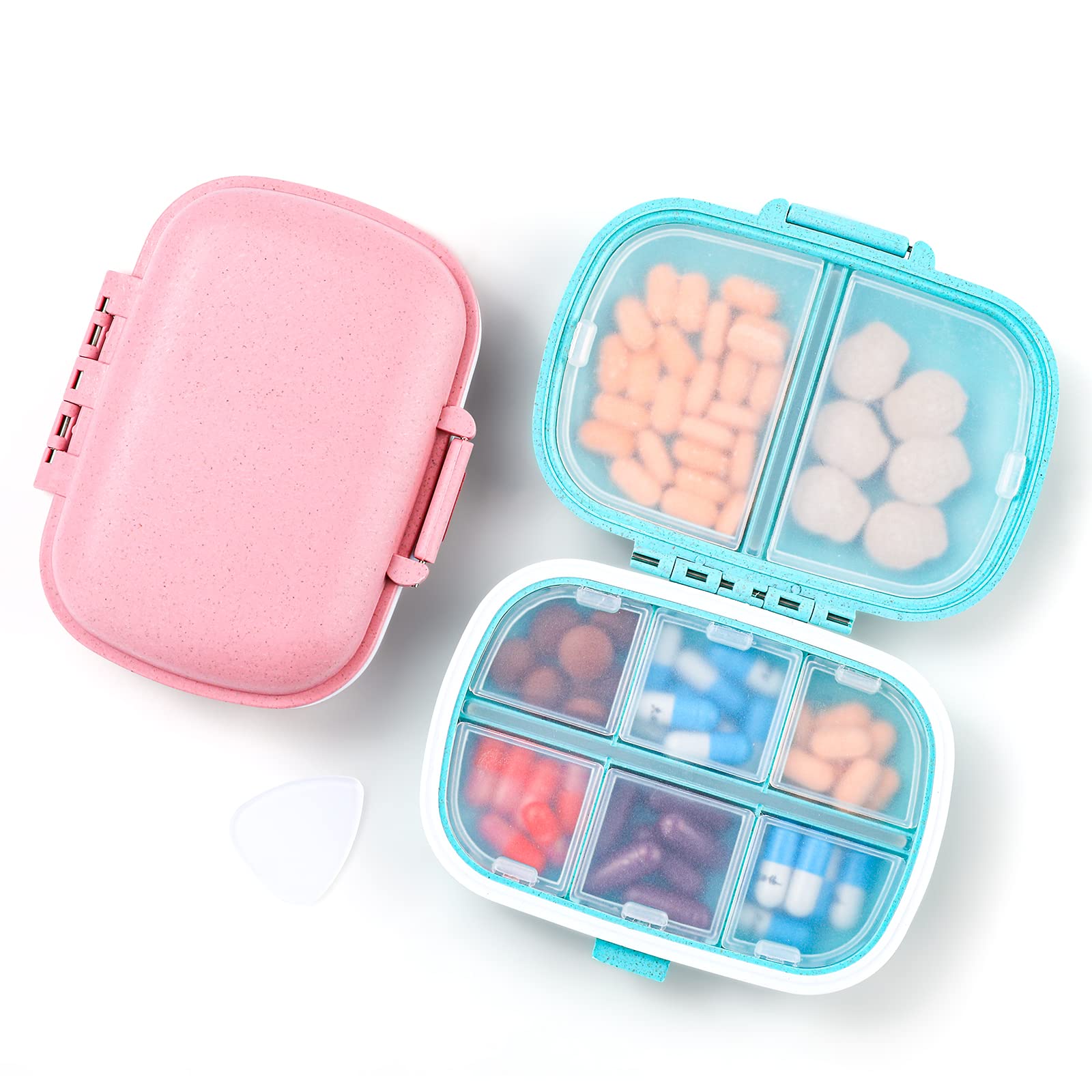 Travel Pill Organizer Large Portable Medication Fullicon Oversize 8 Compartment Pill Box, Vitamin Travel Case Pill Holder - Airtight & Moistureproof