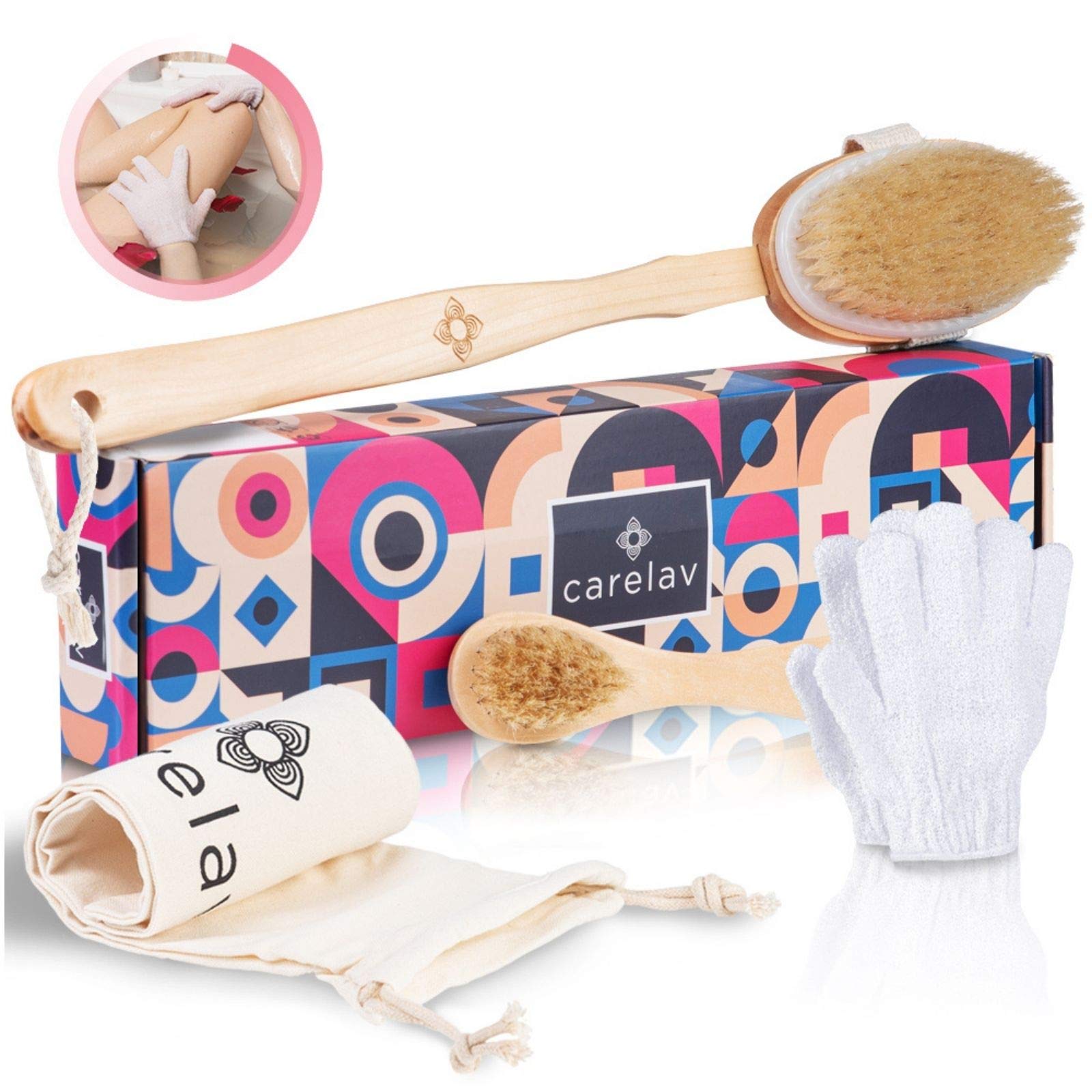 Premium Dry Brushing Body Brush Set Medium Boar Bristles Dry Scrub Brushes For Face Exfoliating 1192