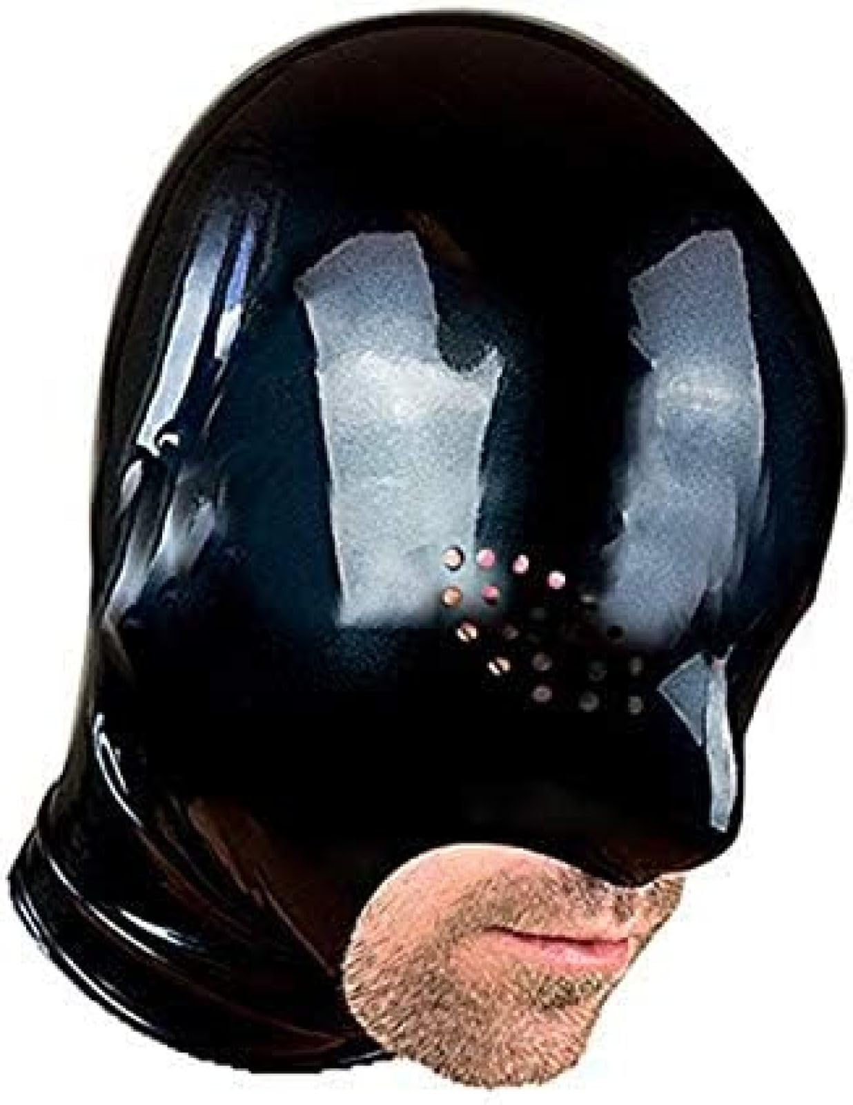 Black Latex Hood Back Zipper Open Eyes Expose Mouth and Chin Rubber Mask  Club Party Customize