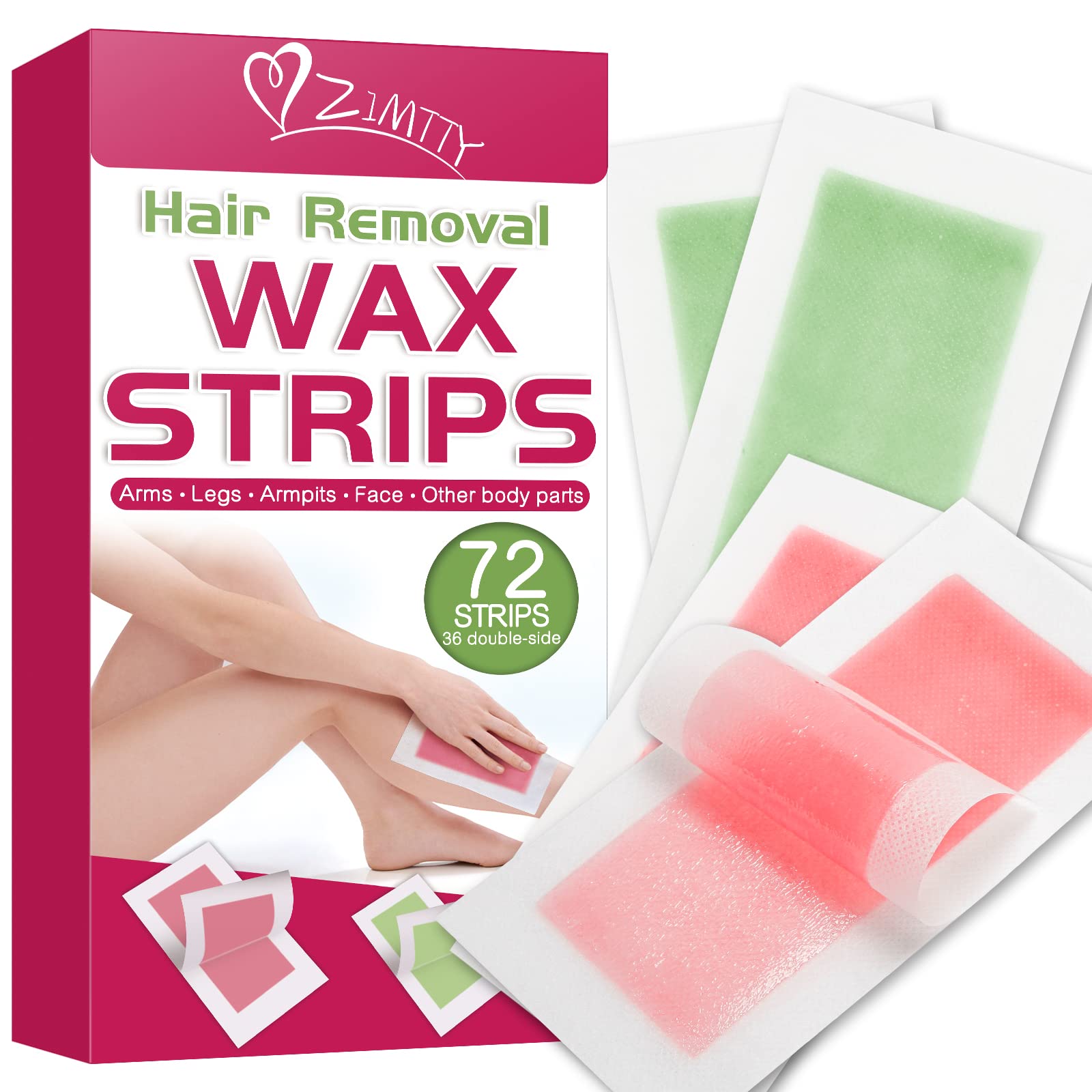 Zimtty Wax Strips 72 Count AtHome Hair Removal Kit for Women & Men