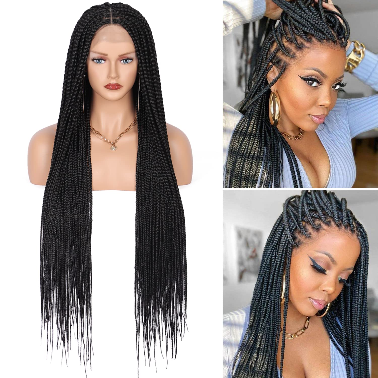 Lace Front Double Dutch Braided Wigs Afro Cornrow Braid Natural