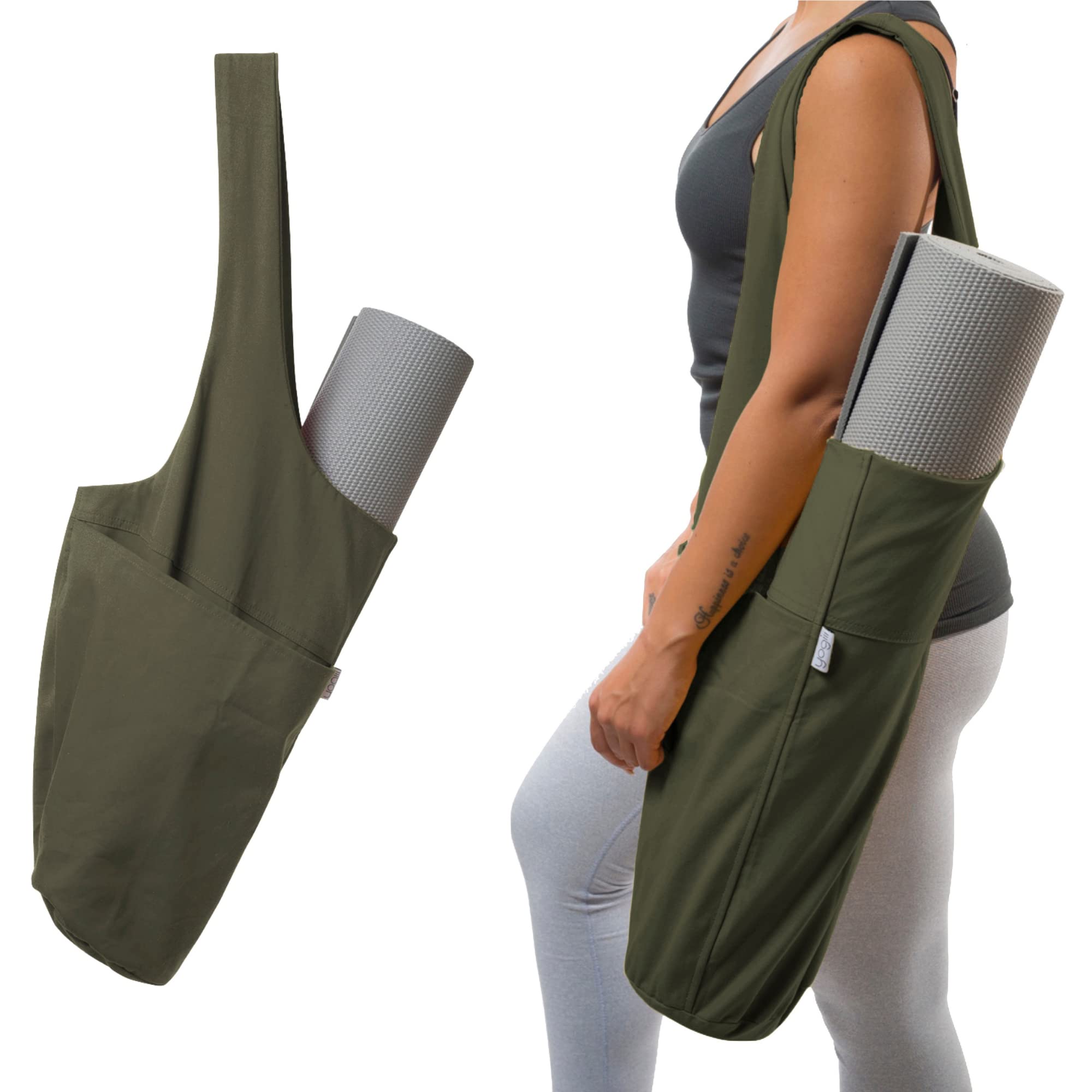 Yogiii Yoga Mat Bag, The ORIGINAL YogiiiTote, Yoga Mat Carrier Tote Sling  w/ Large Side Pocket & Zipper Pocket