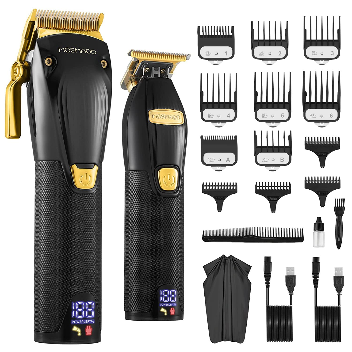 MOSMAOO Professional Cordless Hair Clippers and Hair Trimmer Combo Set for Barbers&Stylists, Clippers Hair Cutting