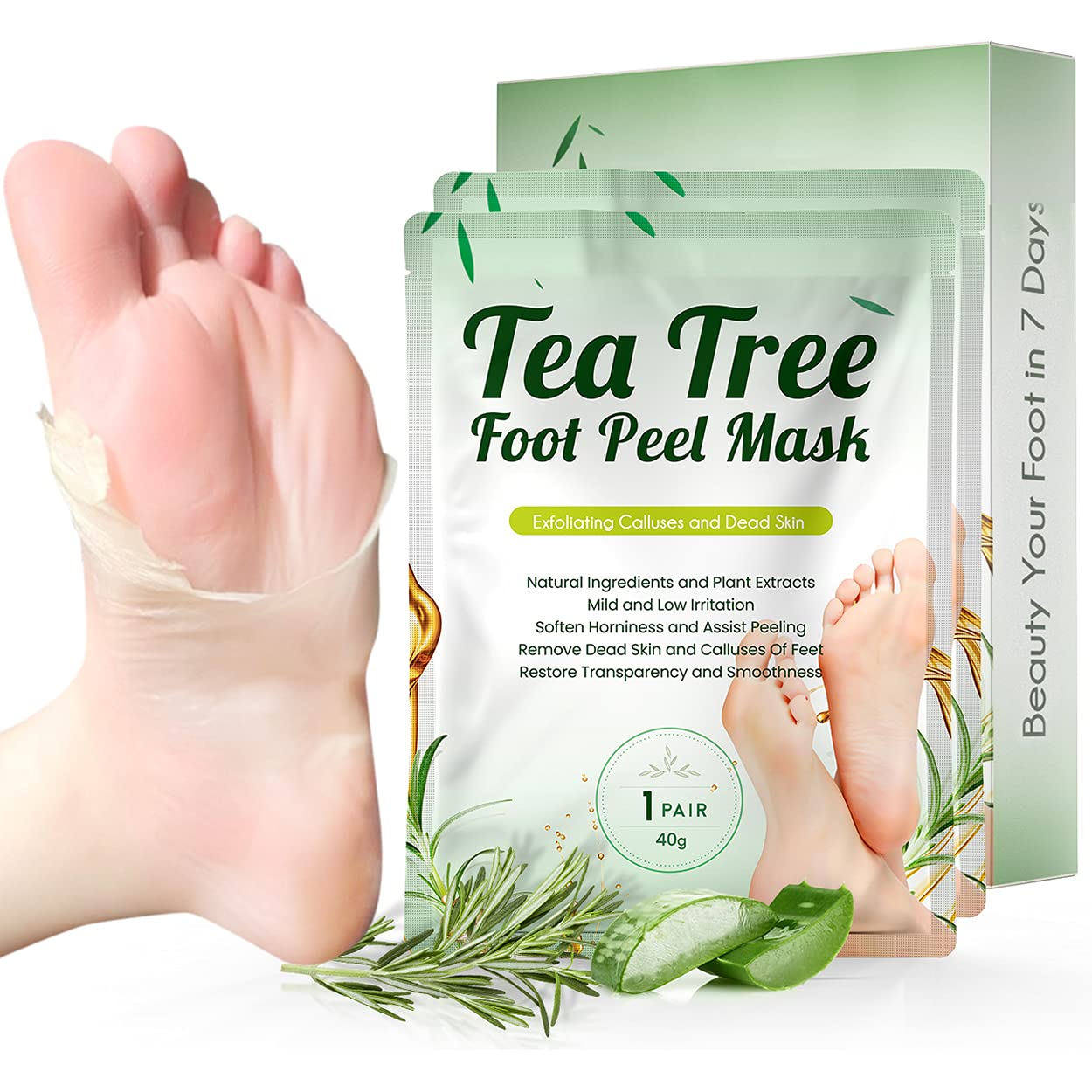 Tea Tree Foot Soak (1 lb) and Foot Peel Mask - Foot Care Kit For Dry  Cracked Feet and Heels - Remove Dead Skin and Calluses - Treats Athlete's  Foot