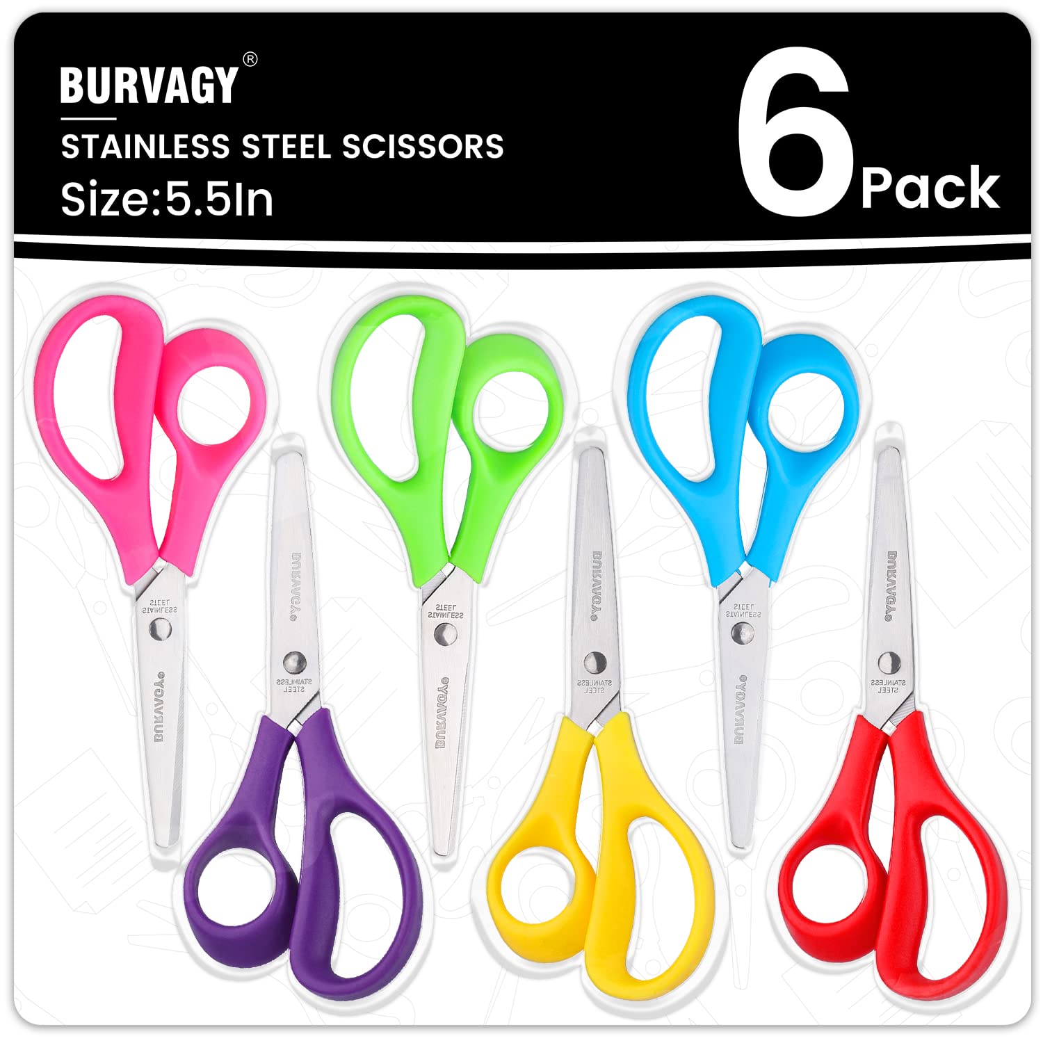BURVAGY 6-pack Small Scissors,5.5Multipurpose Scissors Bulk Ultra