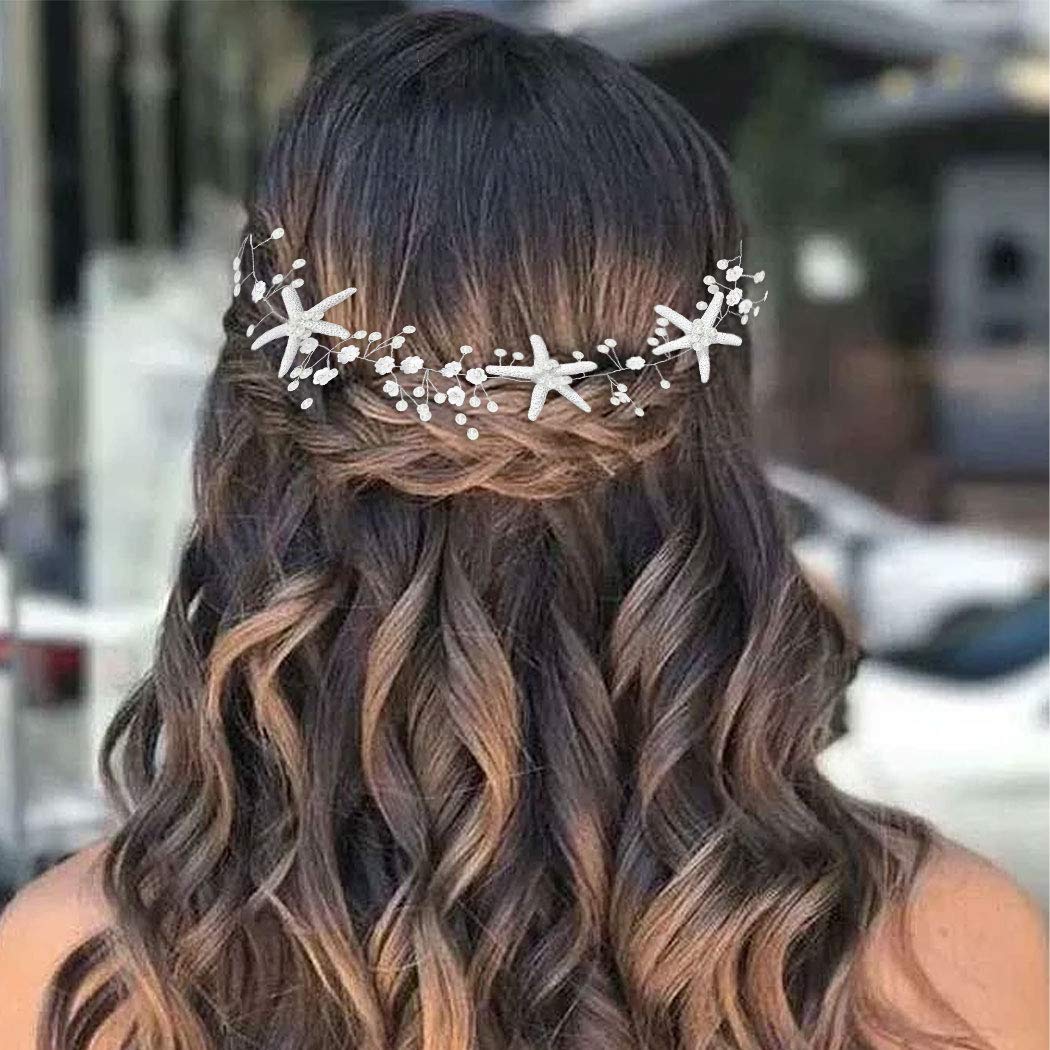 CASDRE Starfish Bride Wedding Hair Vine Pearl Bridal Headpiece