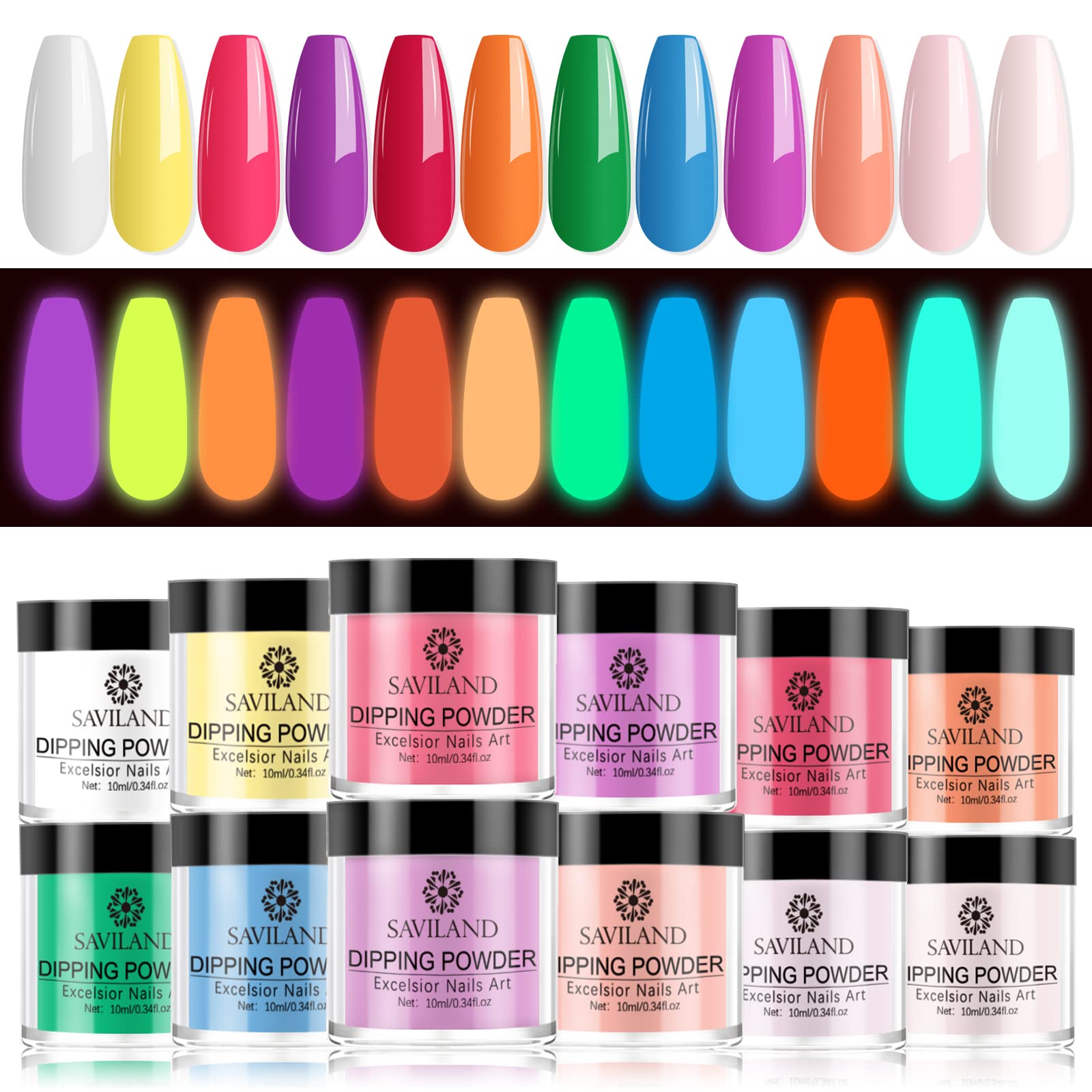 Glow in the Dark Acrylic Powder, Dipping & Acrylic Powder for Nails,  Premium Nail Acrylic Powder w/ 12 Glow Effect Colors, For Flawless Acrylic  Nail