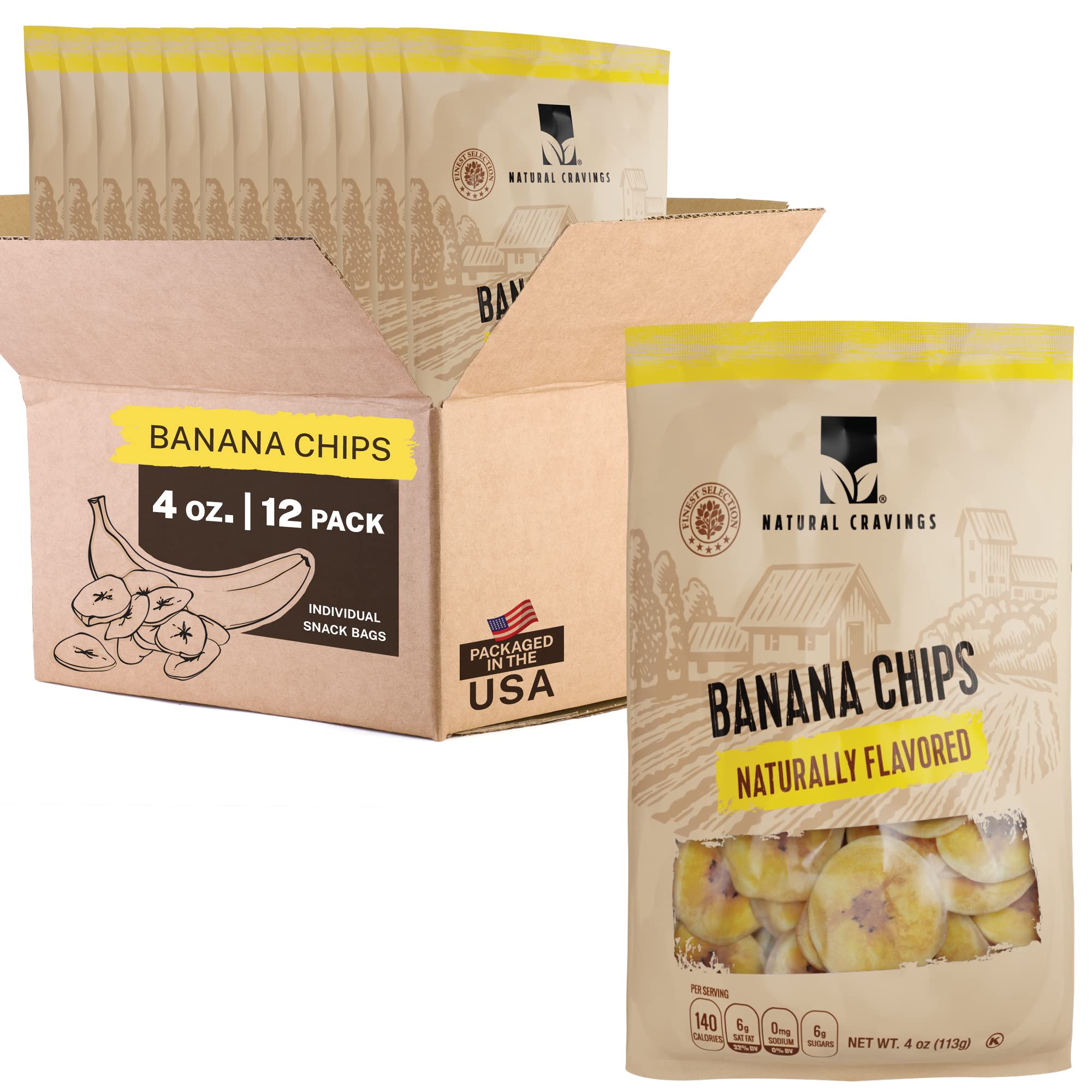 Healthy Banana Chips Dried Slices 12 Pack Bags of Dried Banana