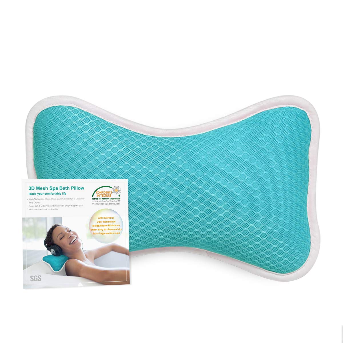 Spa Bath Pillow With Suction Cups Breathable Bathtub Head Rest