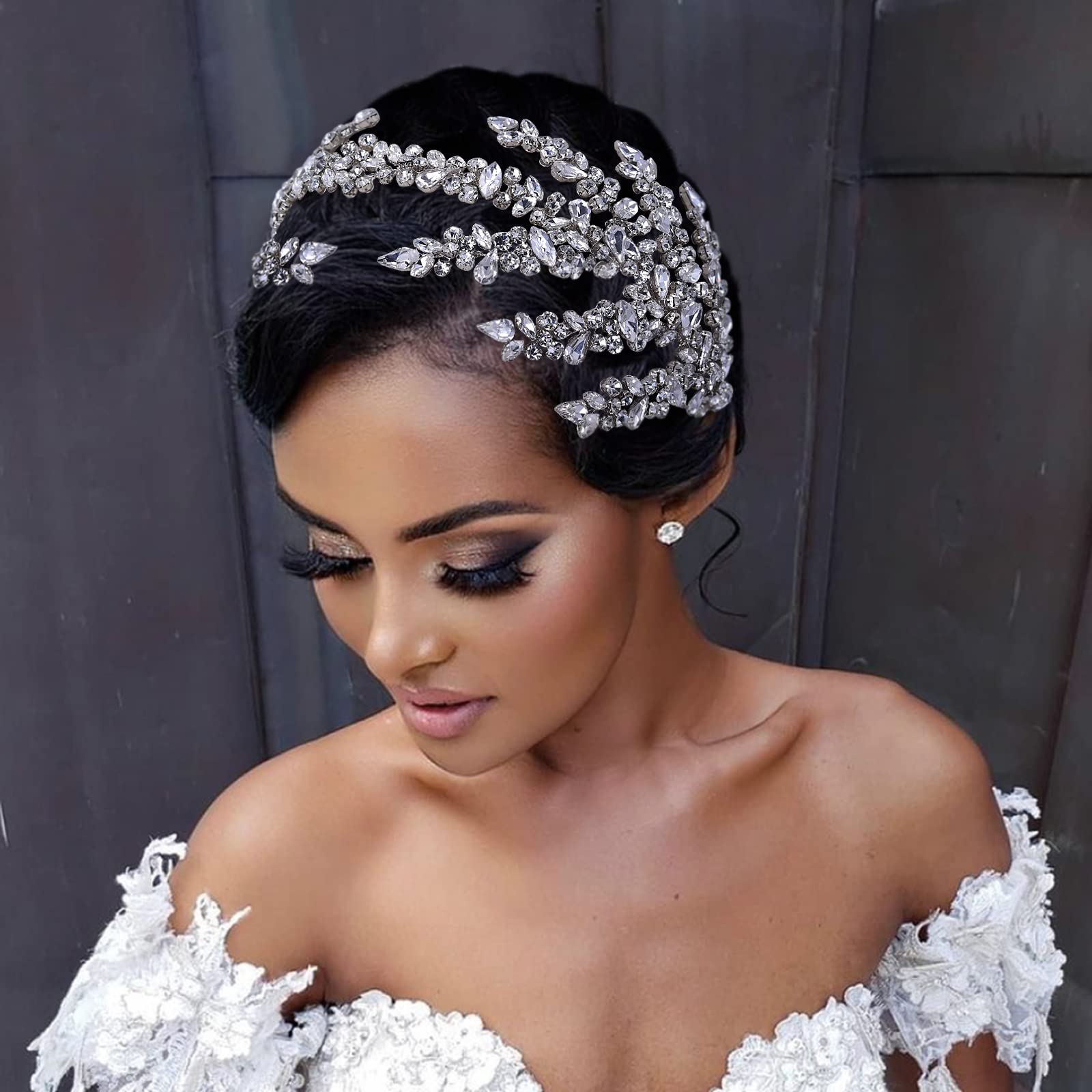 Lace Headband with Veil, Wedding Hair Accessories, Bridal Veil Headband with Rhinestone, Bridal Headpiece with Veil | TaLanaLita