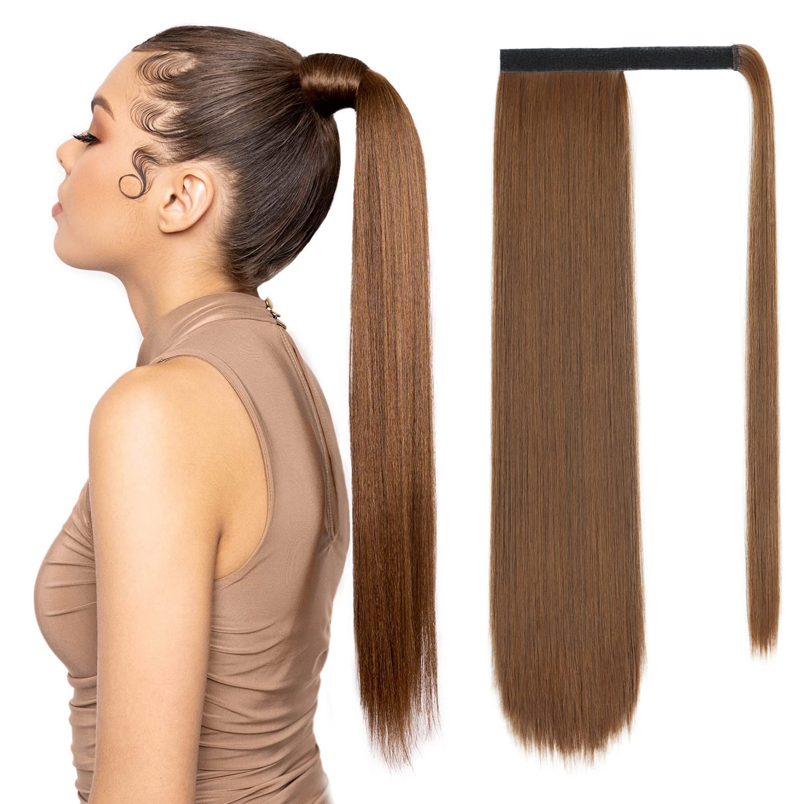 24 Straight Wrap Around Ponytail Extension for Woman Synthetic