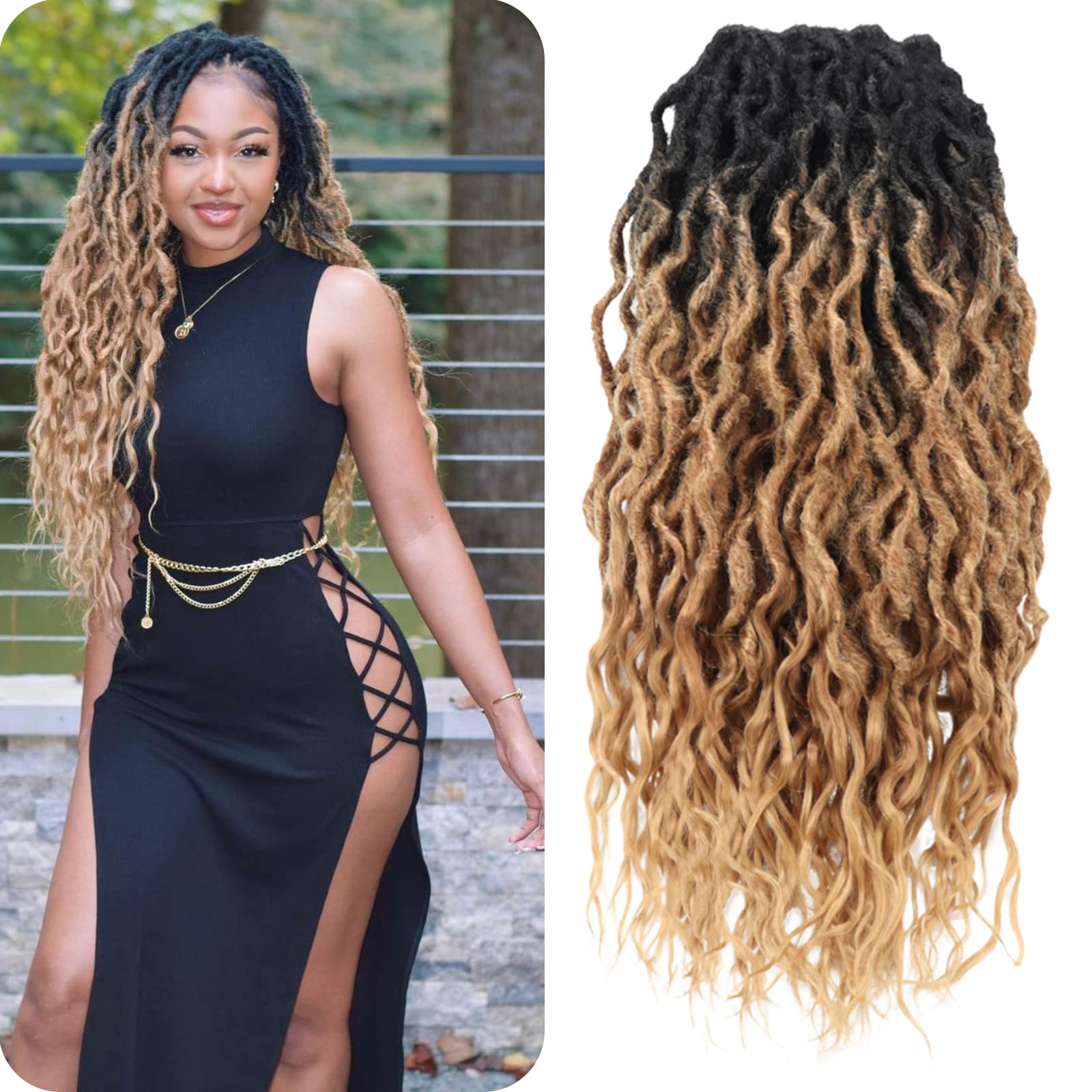 Goddess Faux Locs Crochet Hair 24 Inches 6 Packs Ombre Blonde for Black  Women | Soft Pre-looped Wavy Dreadlocks with Curly Ends | Pack of 6 OT1B/27