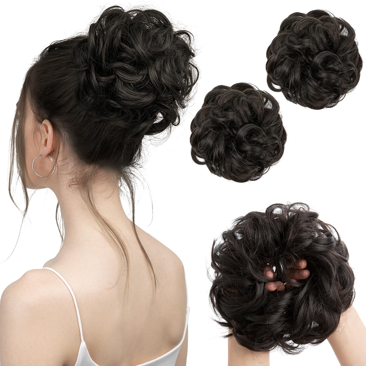 SARLA 2PCS Messy Hair Bun Hair Piece Small Scrunchies Synthetic