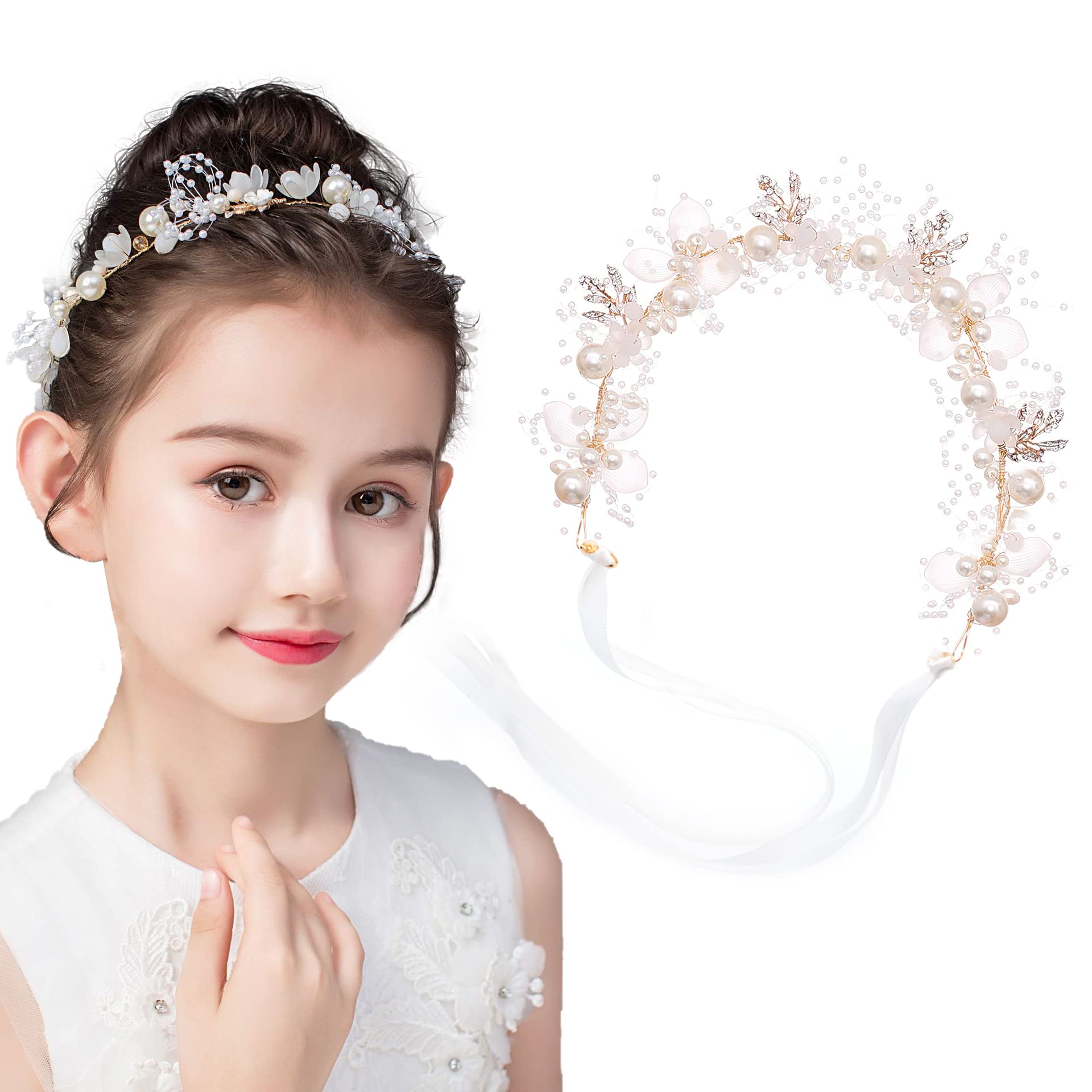 Flower Girl Headpiece Princess Wedding Headband Flower Pearl Hair