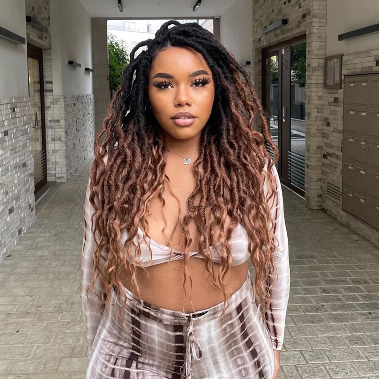 Goddess Crochet Box Braids with Curly Ends Ombre Brown Synthetic Hair  Extensions