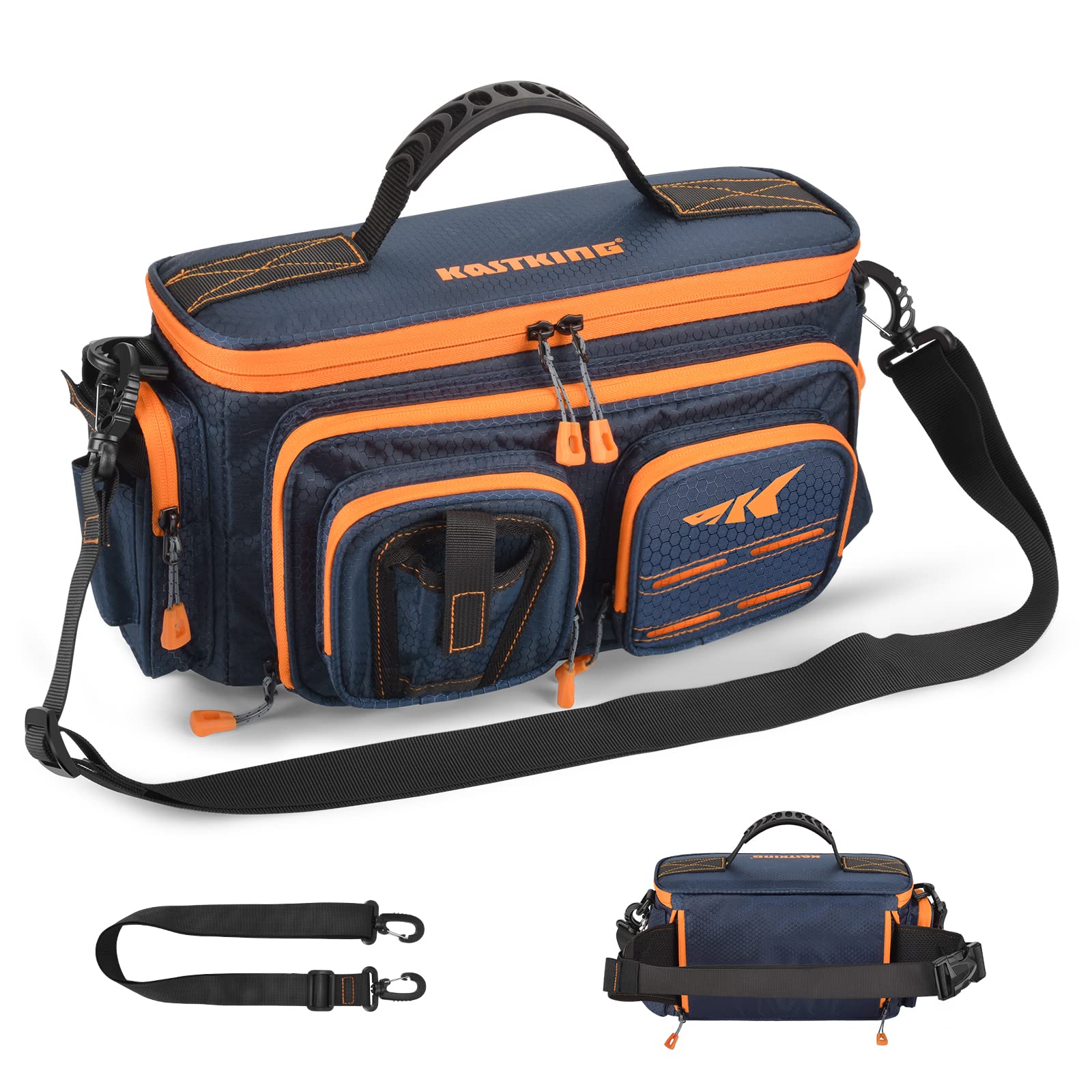 KastKing Bait Boss Fishing Tackle Bag Soft Plastic Bait System &  Water-resistant Material Accordion Style Soft Plastic Storage 420D Nylon  Water Resistant Fanny Pack Removeable Shoulder Strap A.Orange