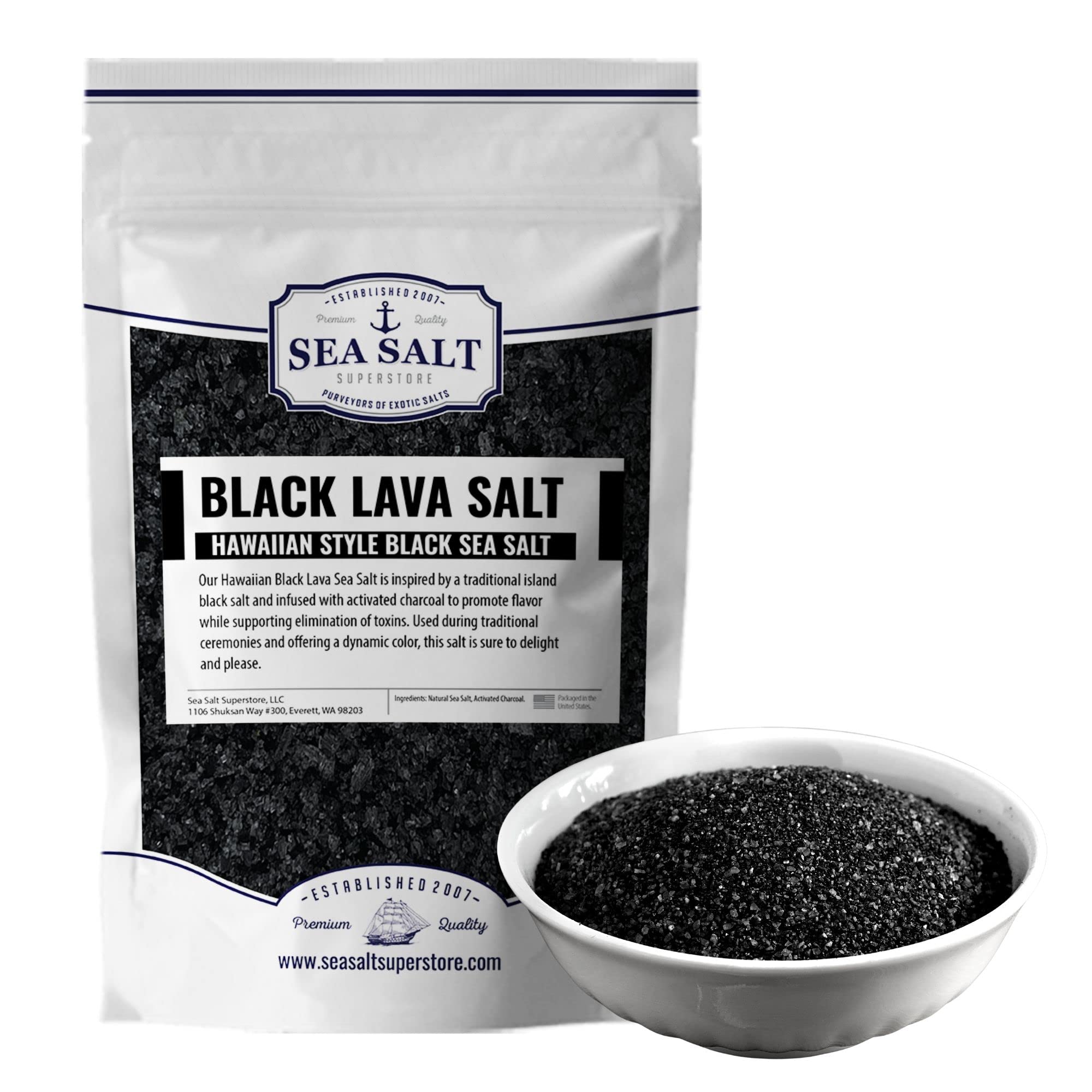 The Spice Lab Sal negra – Sal de lava negra hawaiana real – Fina 1 libra –  OU Kosher sin gluten sin OMG gourmet – Auténtica sal negra hawaiana –