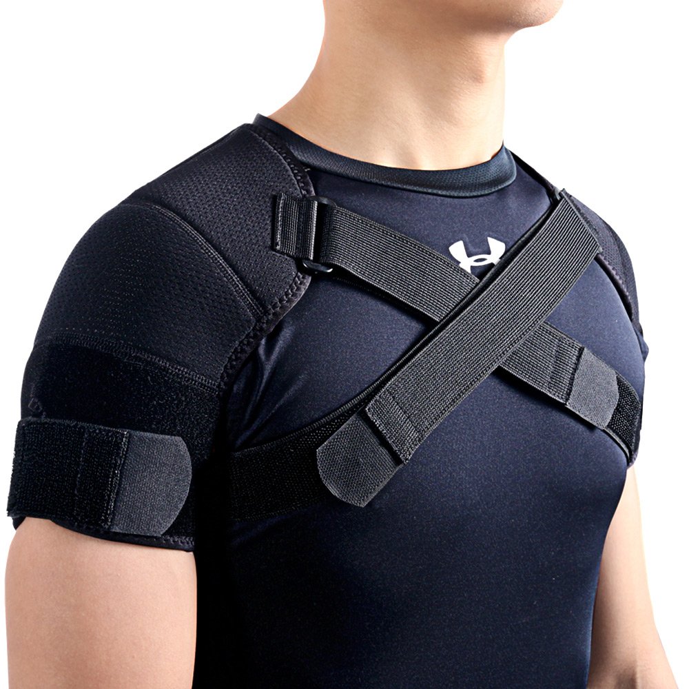 Kuangmi Double Shoulder Support Brace Strap Wrap Neoprene Protector,L Large  (Pack of 1)