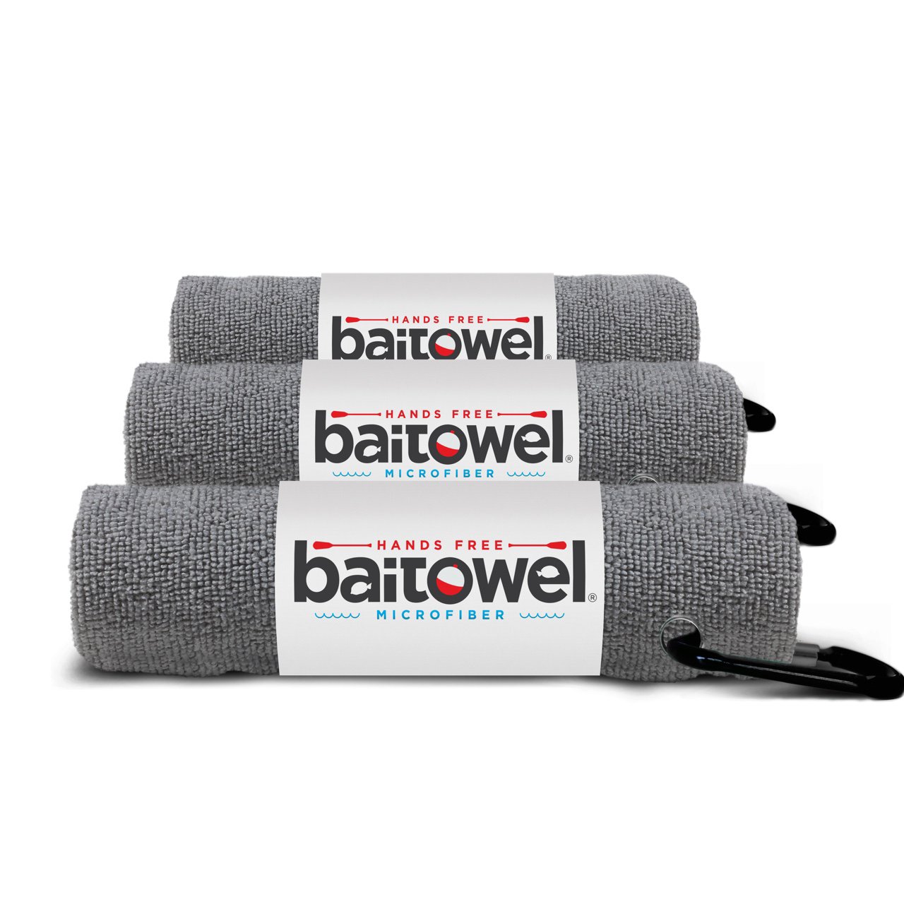 Bait Towel 3 Pack Gray Fishing Towels with Clip, Plush Microfiber nap  Fabric, 16x16, The Original
