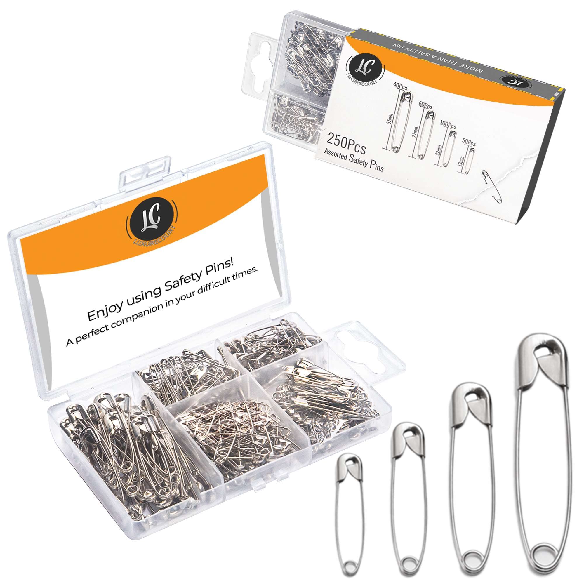 120ct Safety Pins Set Assorted Sizes Nickel Plated Steel Clothes Craft —  AllTopBargains