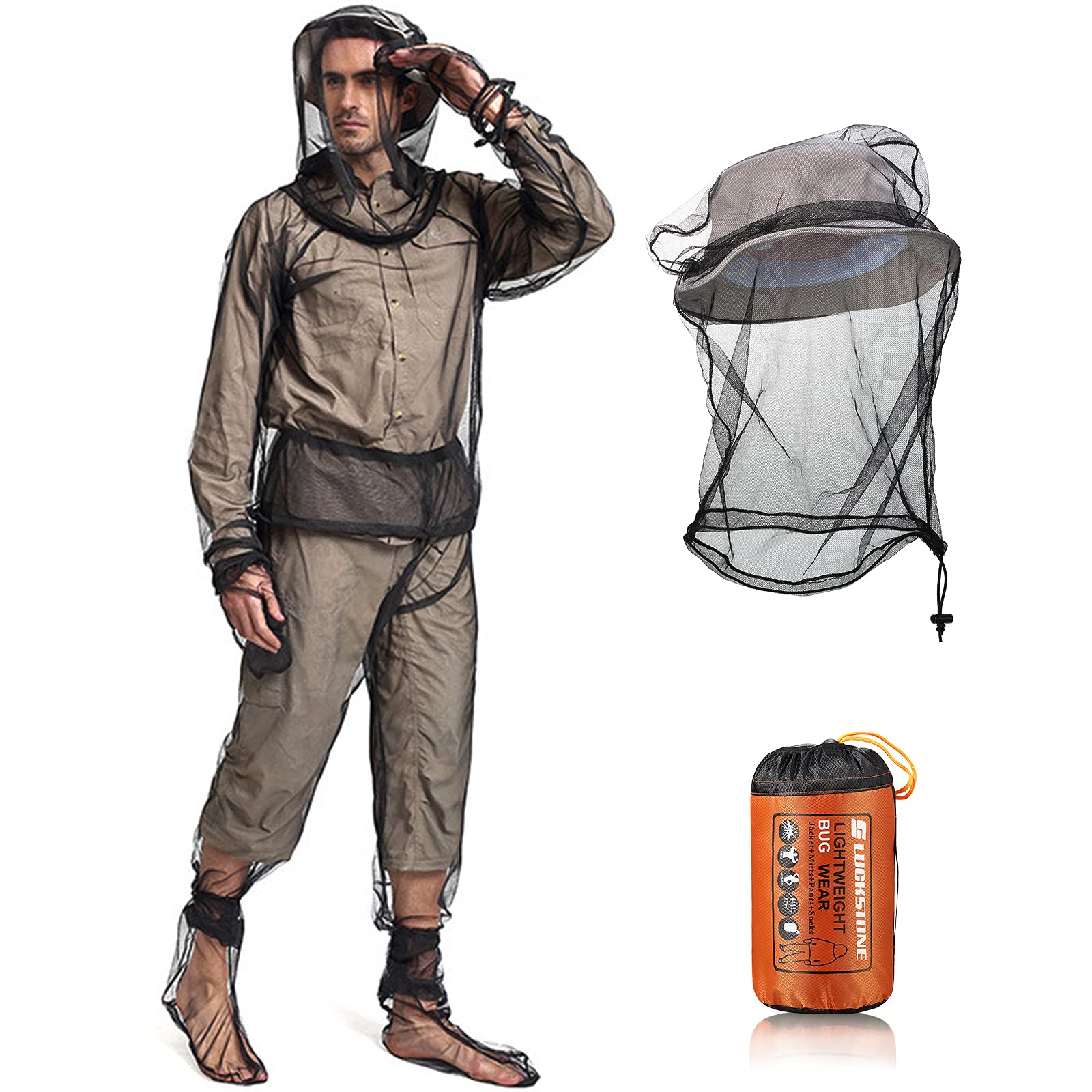 Mosquito Net Suit Include Bug Jacket Hood, Face Covering, Pants Net, Leg  Gaiter, Gloves and Storage Sack Mosquito Net Protecting Whole Body  Repellent Clothing for Outdoor Camping Fly Fishing