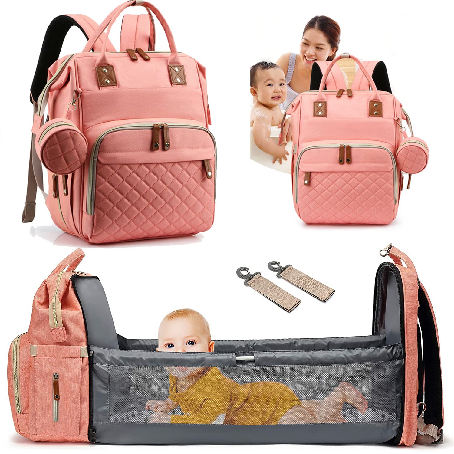 Diaper Bag Backpack, Portable Travel Mommy Bag with Changing