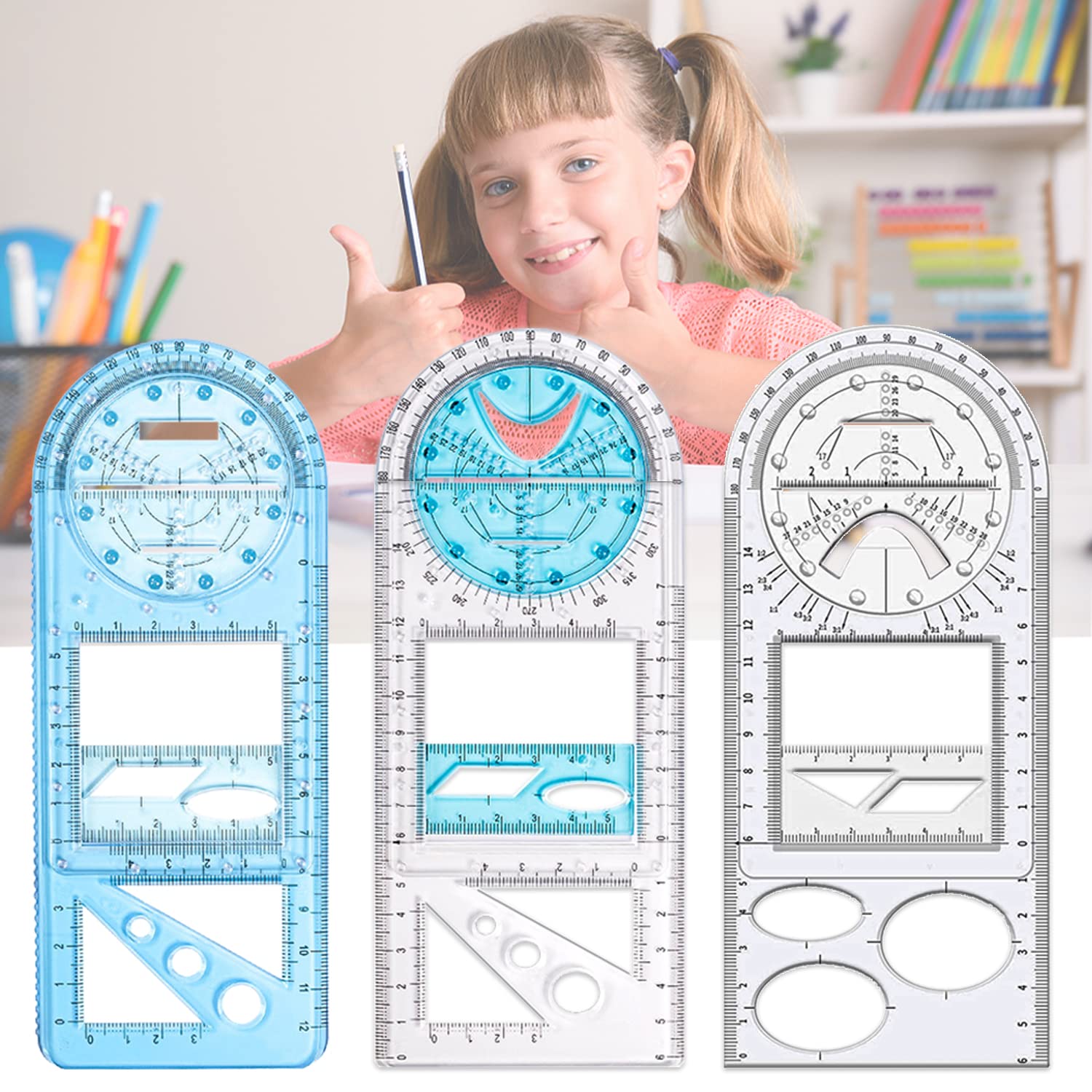 Multifunctional Geometric Rulers Drawing Tool Creative Arting Craft Draft  Template Drawing Measuring Tool for Kids Students Office Supply Plastic  Drawing Measuring Ruler Math Material (3 Packs)