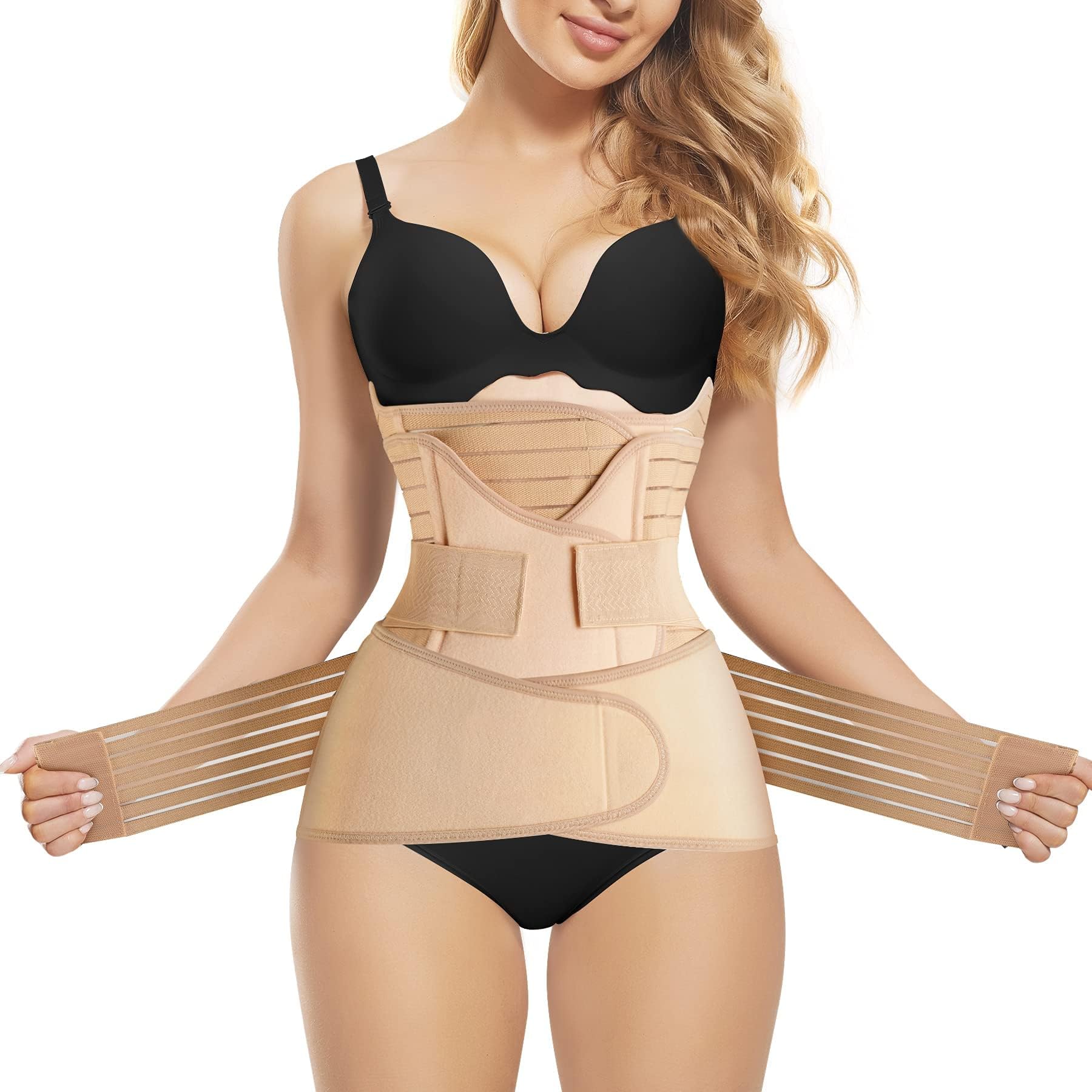 Gotoly 3 in 1 Postpartum Belly Wrap Waist/Pelvis C-Section Recovery Belt  Belly Support Band After Pregnancy Tummy Control Girdle Body Shaper (Beige  L) Beige L